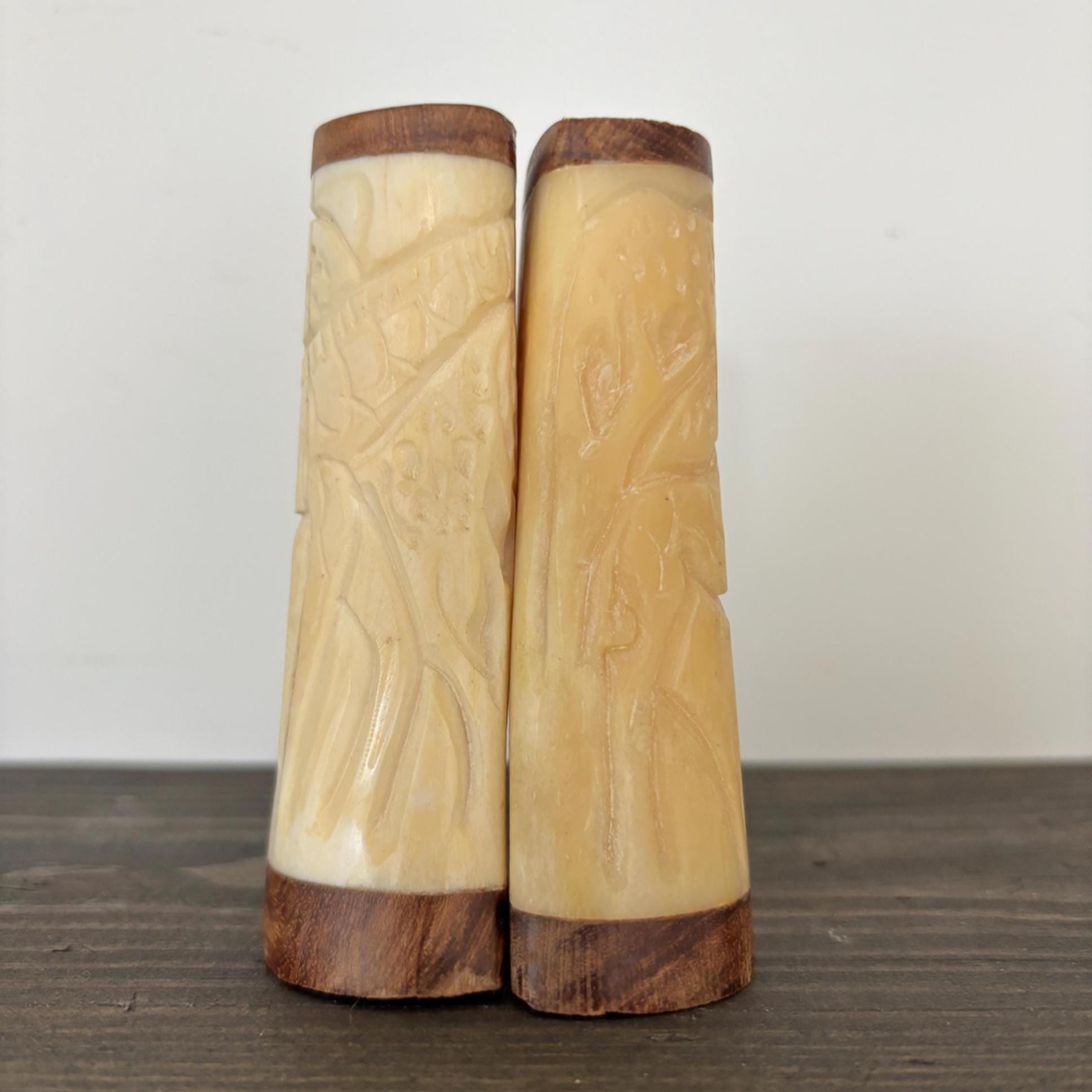 Hand Carved Bone Salt and Pepper Shakers: Giraffe Motif, African Boho Decor