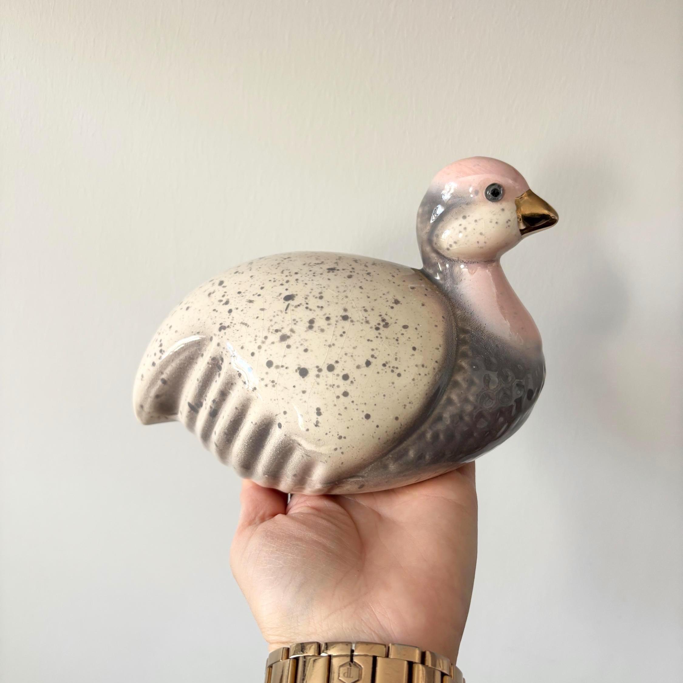 Vintage Ceramic Duck Figurine Glass Eyes Pink Grey Speckled Bird Ornament Large