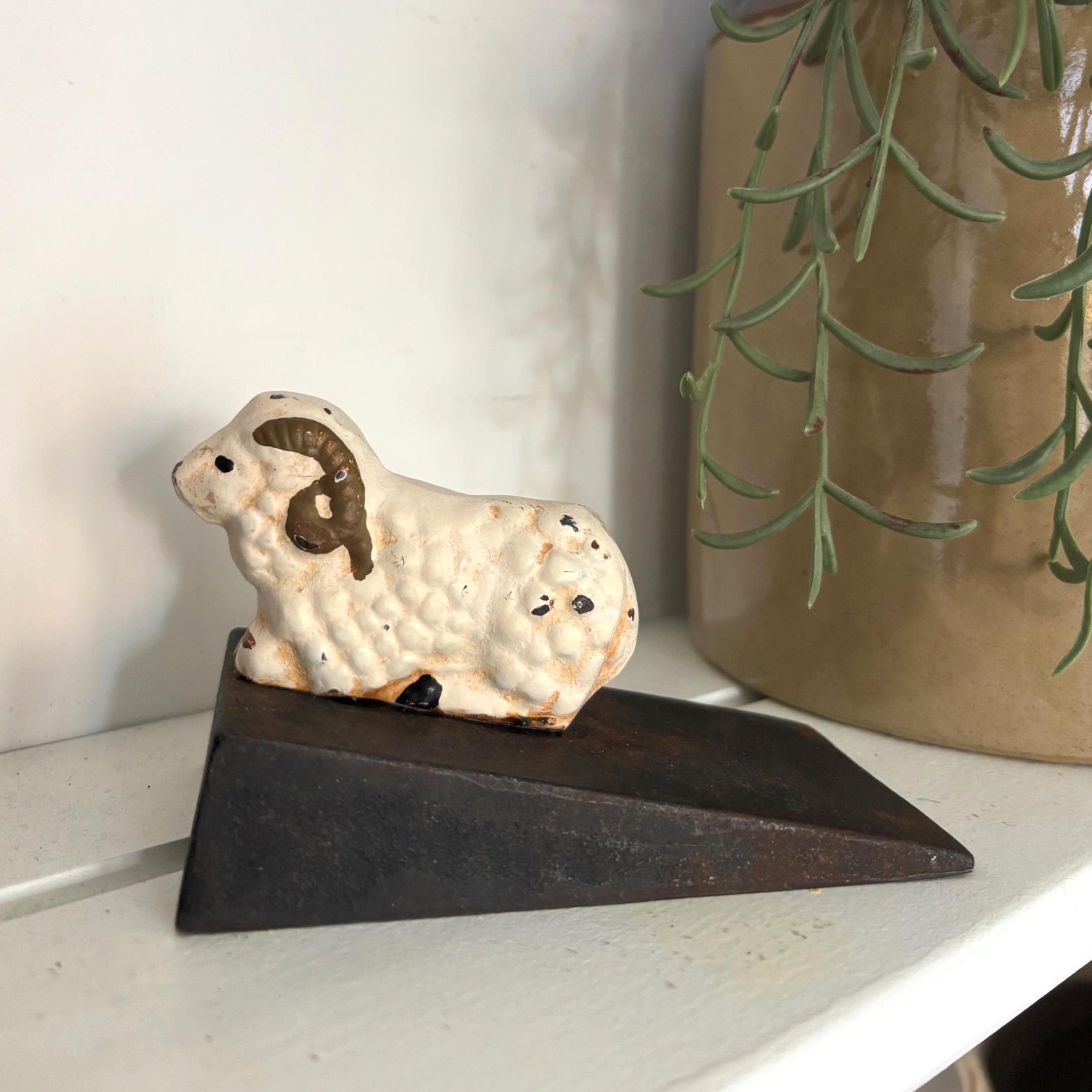 Cast Iron Ram Doorstop Sheep Door Wedge Heavy Rustic Farmhouse Cottage Animal Decor