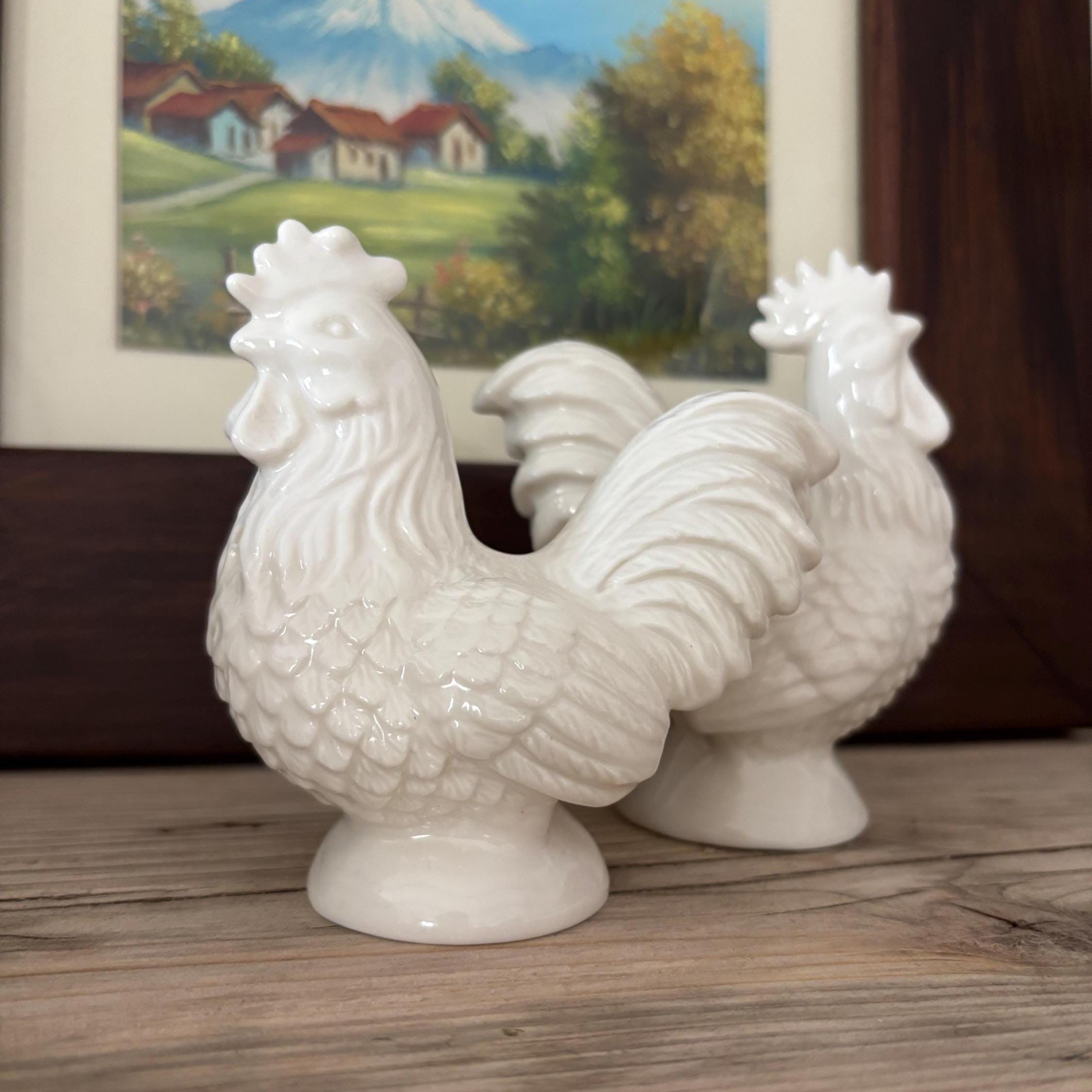 Vintage Cream Rooster Salt and Pepper Shakers | Ceramic Farmhouse Kitchen Pair