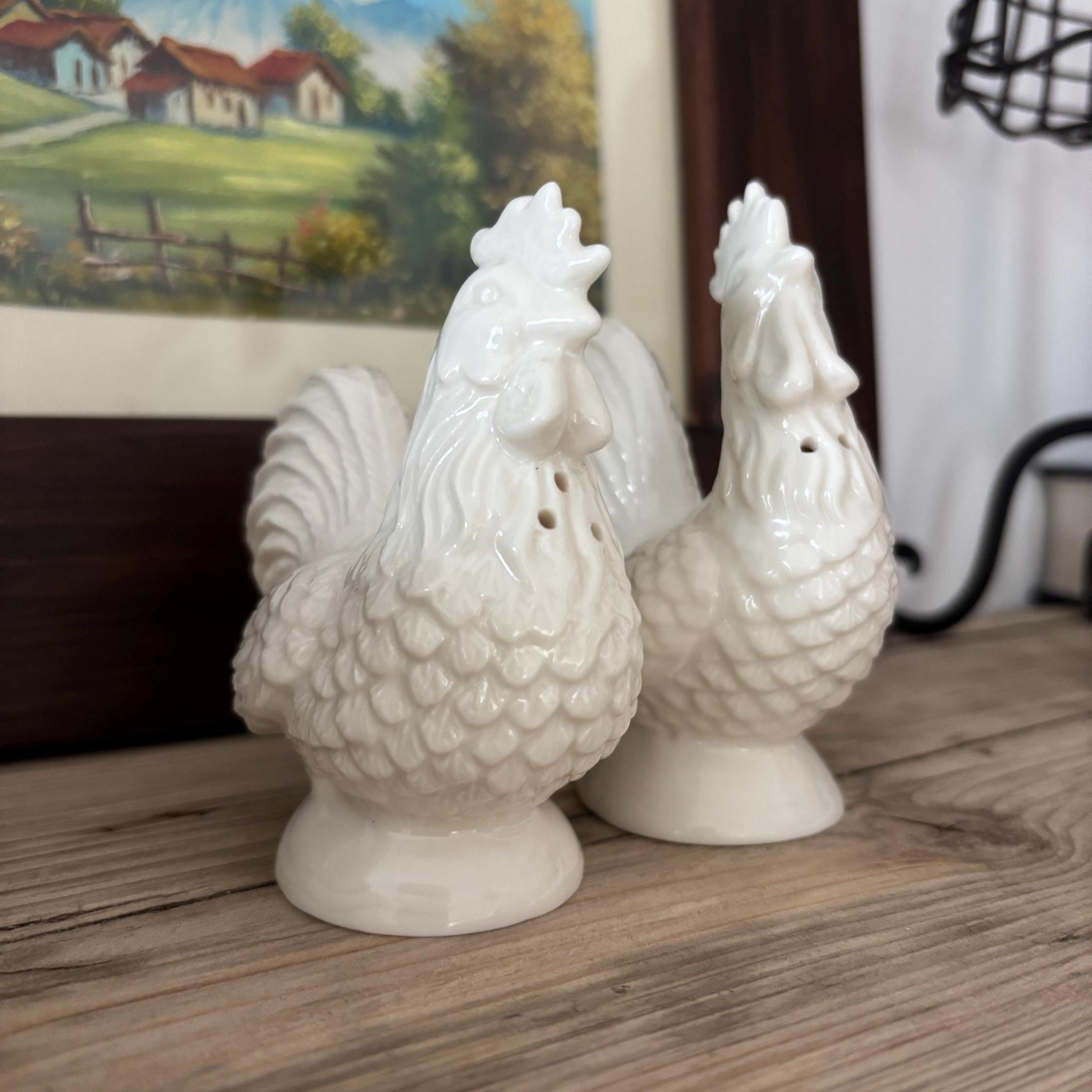 Vintage Cream Rooster Salt and Pepper Shakers | Ceramic Farmhouse Kitchen Pair