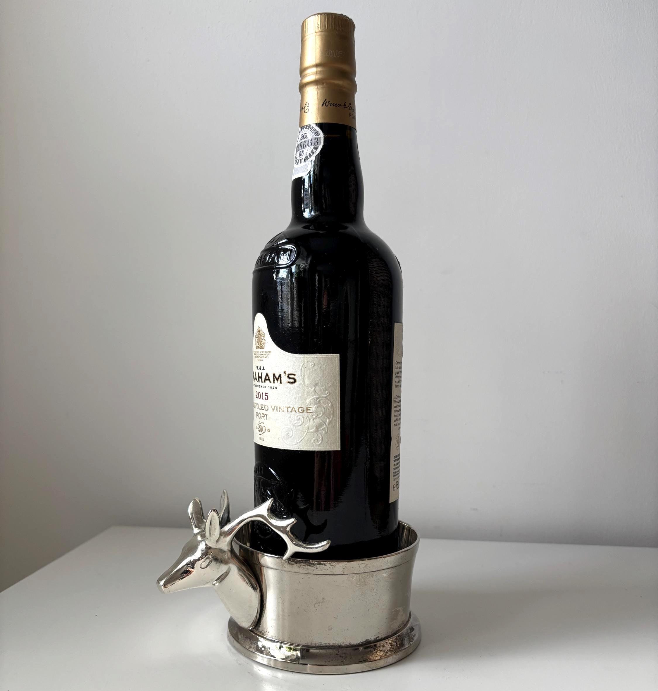 Vintage Silver Plated Stag Wine Coaster – Rustic Barware