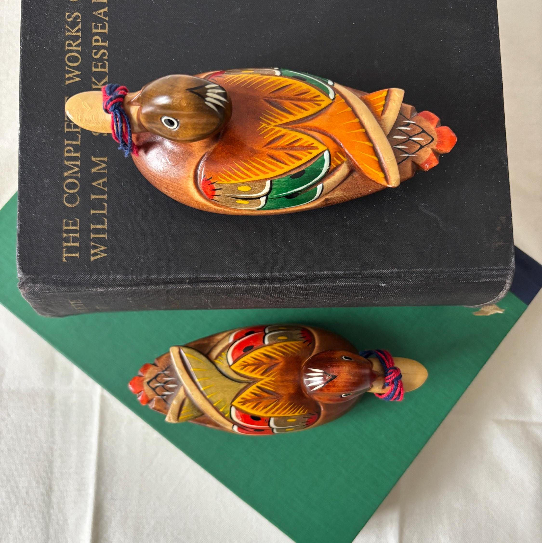 Traditional Korean Wedding Ducks Hand Carved Wooden Kireogi Pair Folk Art Anniversary Gift