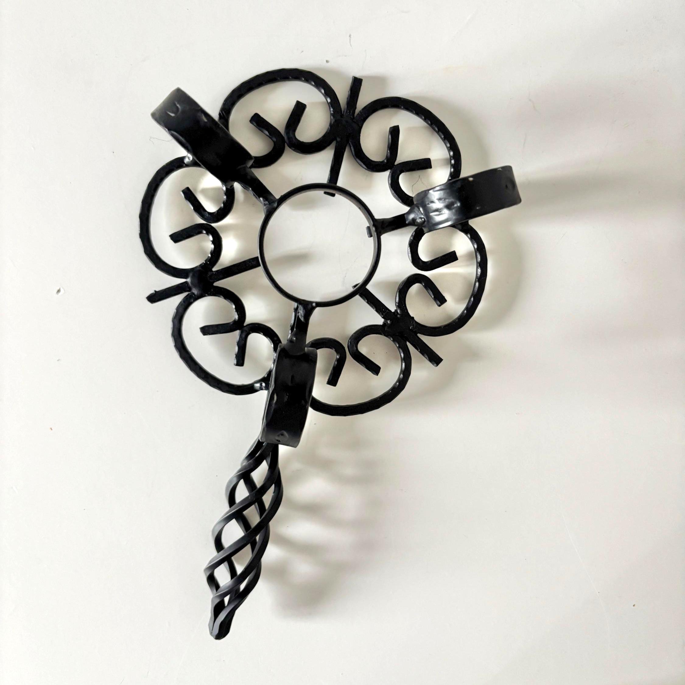 Vintage Wrought Iron Trivet Stand with Twisted Handle, Rustic Candle or Pot Holder