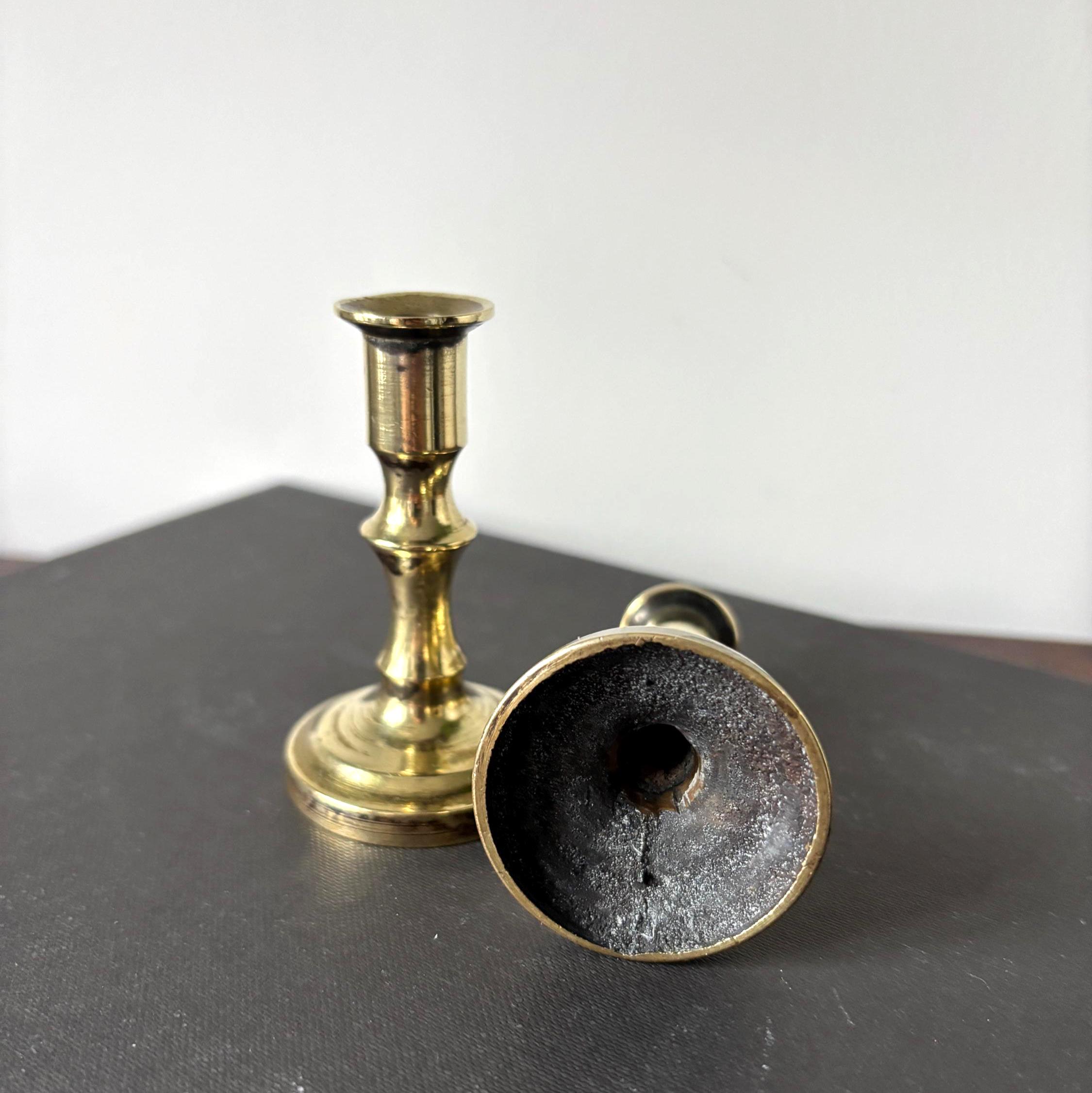 Pair Miniature Brass Candlesticks 7.5cm Small Taper Candle Holders Vintage Decor