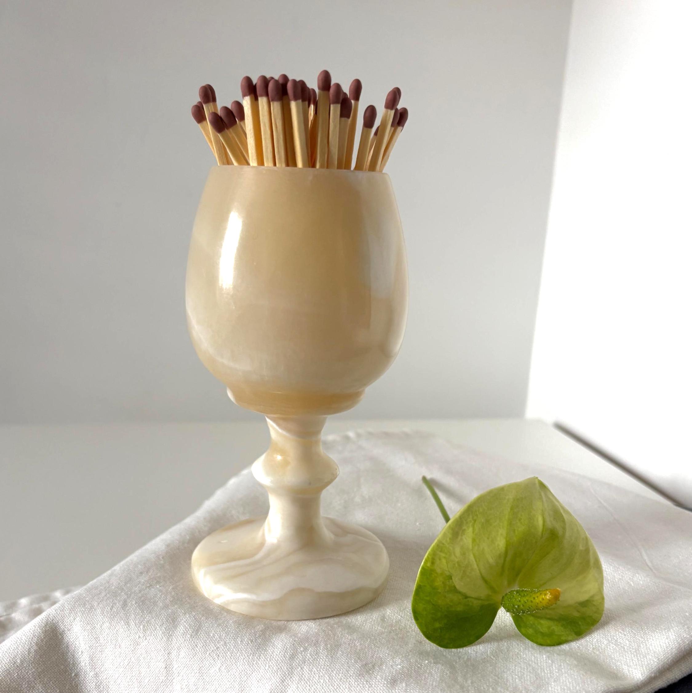Vintage Onyx Goblet Cup Small Marble Stone Vase Toothpick Holder Decor