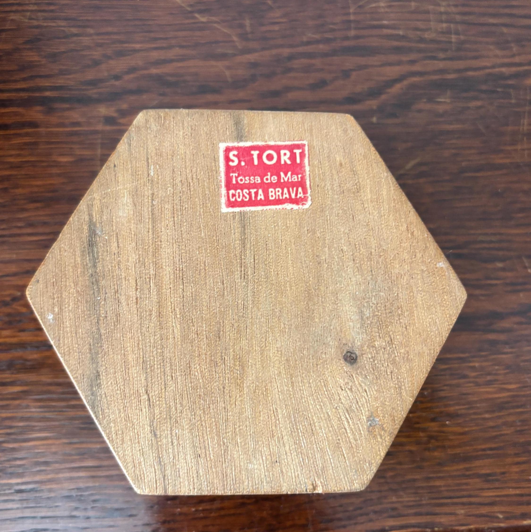 Vintage Spanish Marquetry Jewelry Box Tossa de Mar Costa Brava Wood Mosaic Hexagon