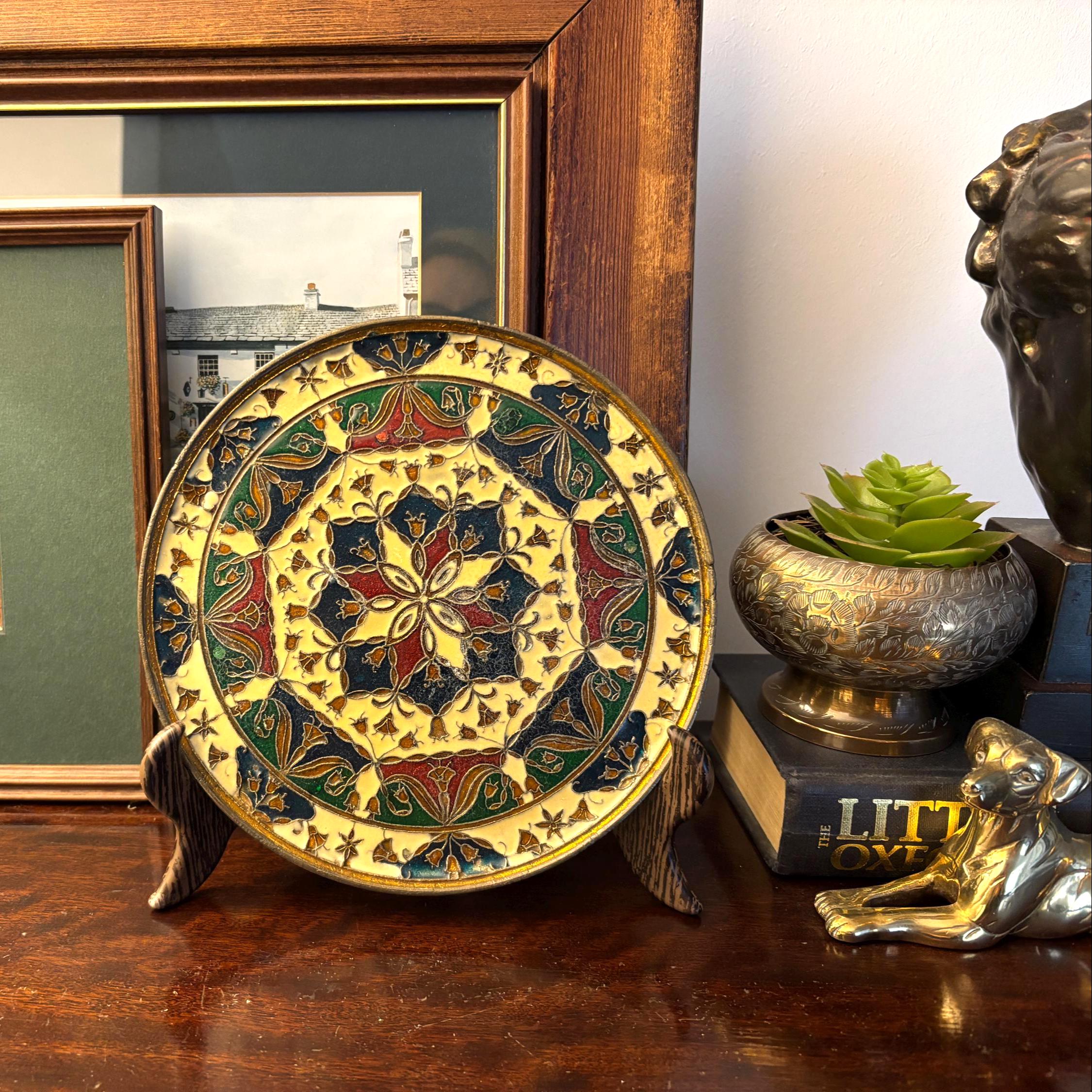 Vintage Brass Wall Plate Islamic Moorish Enamel Style Decorative Hanging Tray Boho Decor