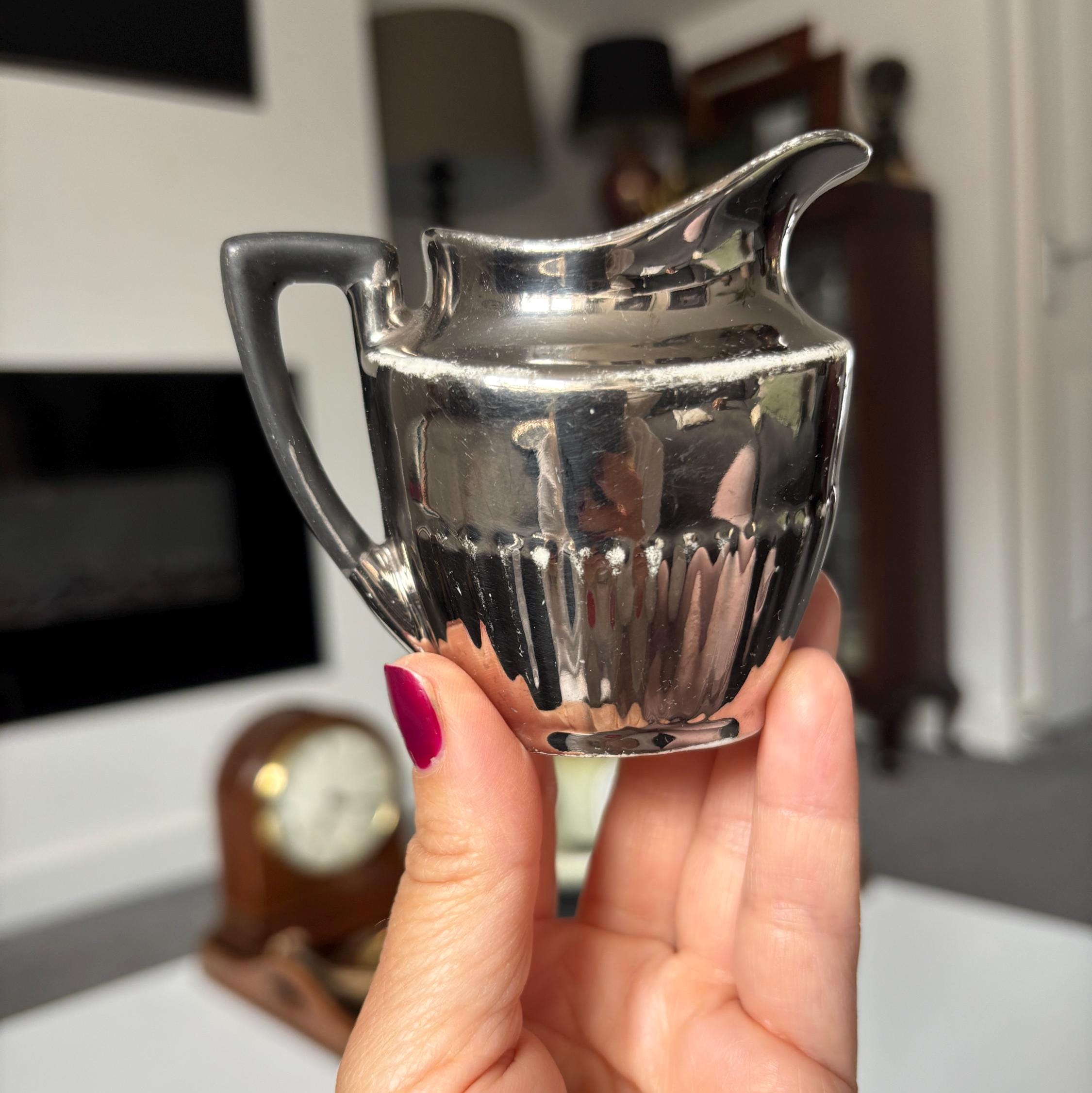 Vintage Devon Ware Fieldings Silver Lustre Cream Jug Art Deco Milk Pitcher England
