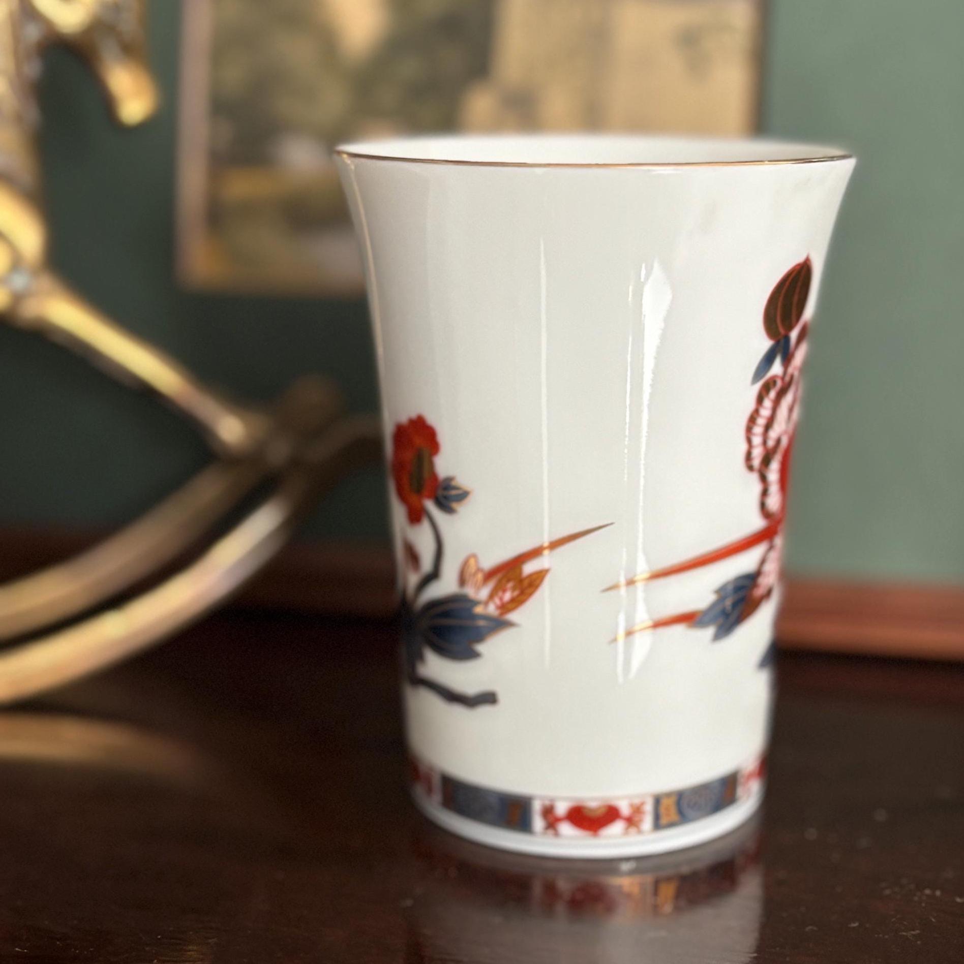 Vintage Japanese Imari Style Porcelain Tumbler Cup Iwai Pottery Red Blue Gold Floral