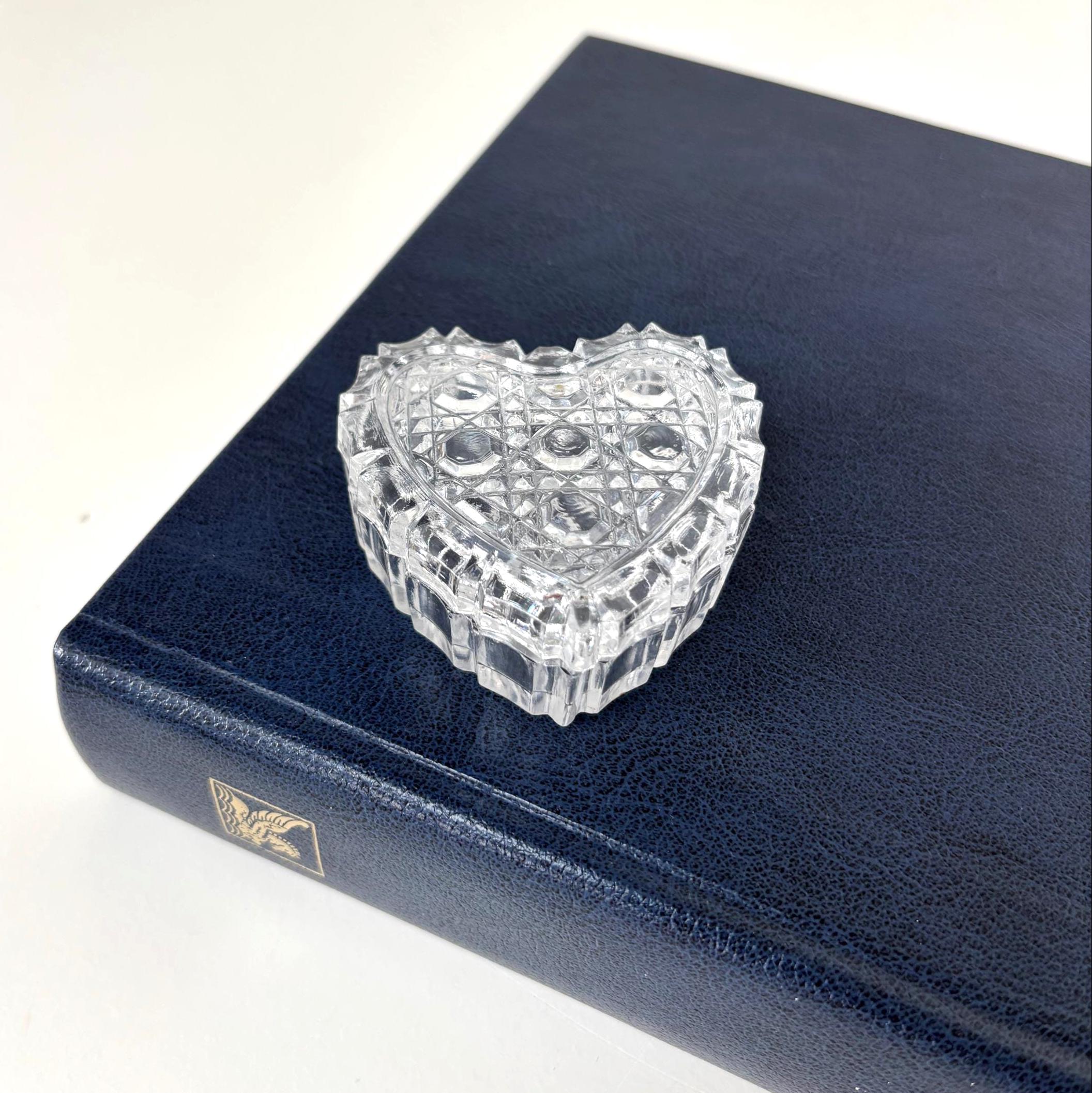 Vintage Heart Shaped Lead Crystal Trinket Box Cut Glass Jewelry Box Ring Holder Gift