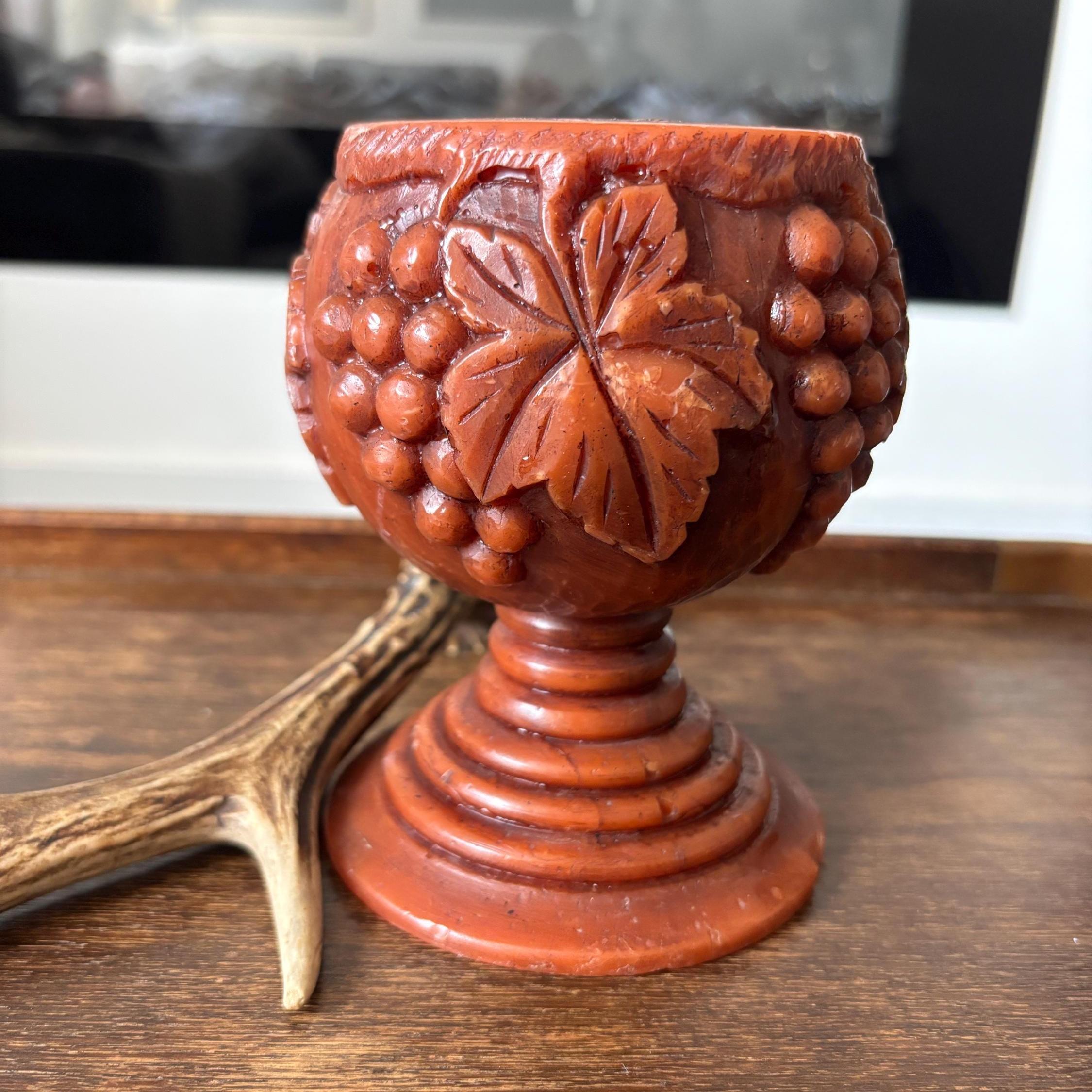 Unusual Carved Wax Goblet / German Breisgauer 'Wachskunst' Candleholder | Unique Vintage Wax Art