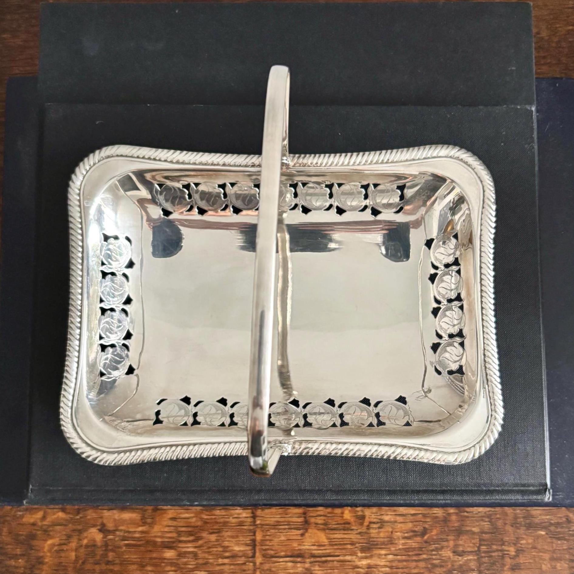 Vintage Yeoman Silver Plated Basket Tray: Pierced Design, Swing Handle