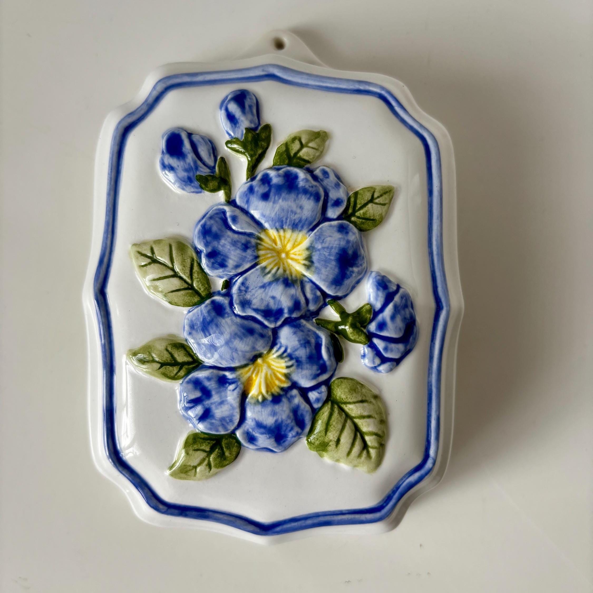 Vintage Floral Ceramic Jelly Moulds, Cottage Kitchen Wall Decor, Set of 3