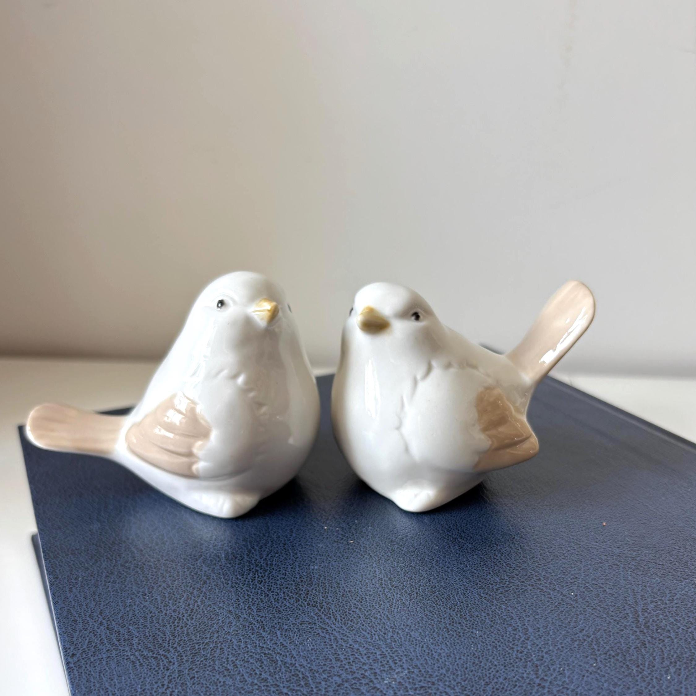 Vintage Ceramic Bird Figurines Pair White Porcelain Scandinavian Home Decor Shelf Ornament Set