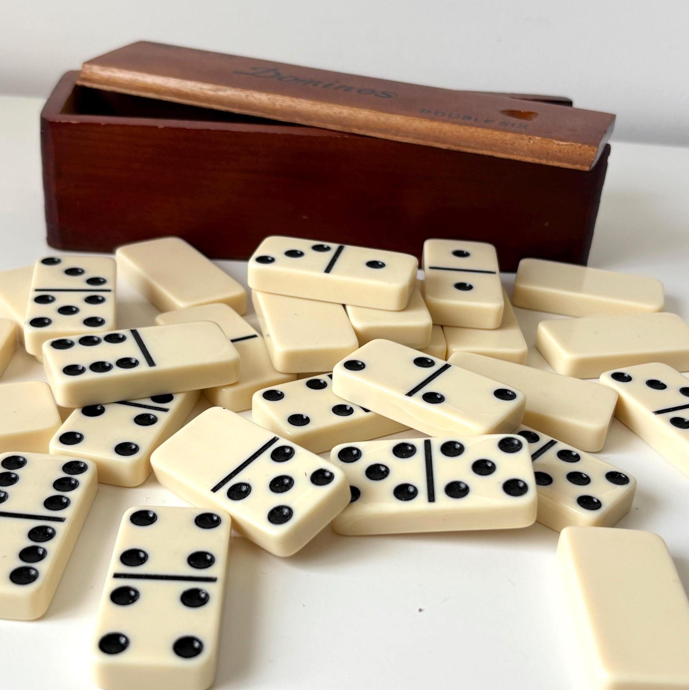 Vintage Double Six Domino Set Complete 28 Pieces Wooden Box Made Taiwan