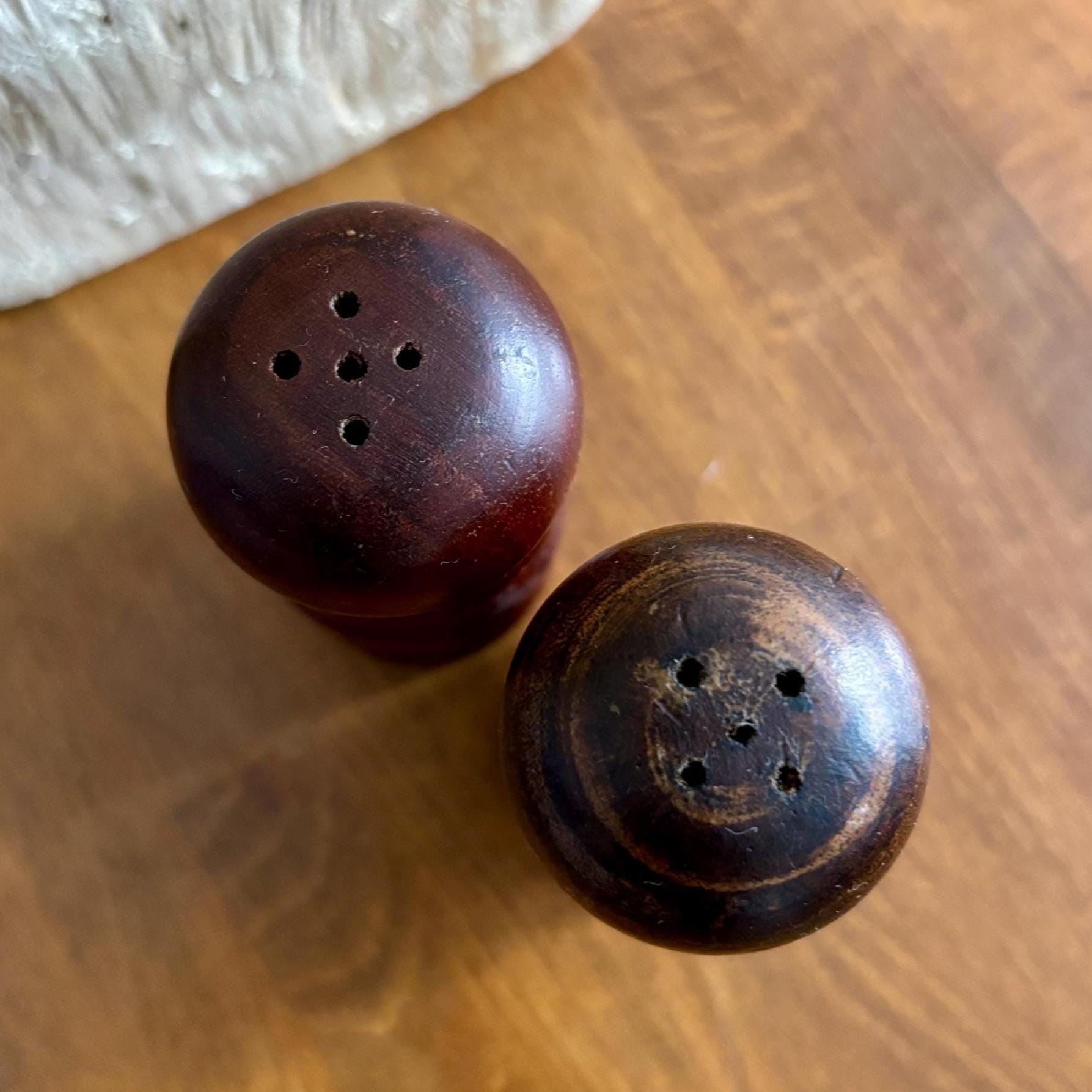 Vintage Mini Wooden Salt & Pepper Shakers | Turned Wood Table Set