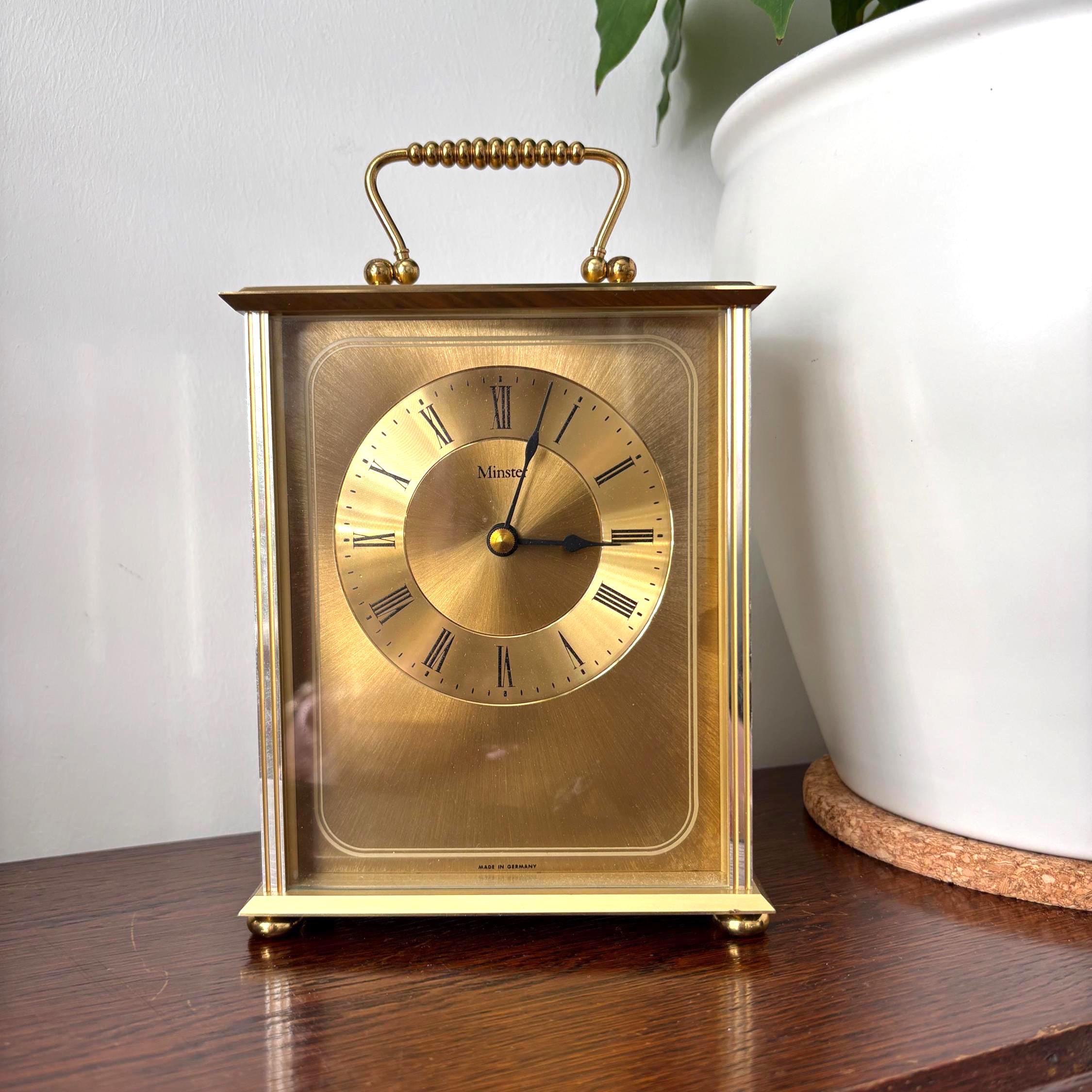 Vintage Brass Carriage Clock Minster Quartz Desk Mantel Clock Made Germany Working
