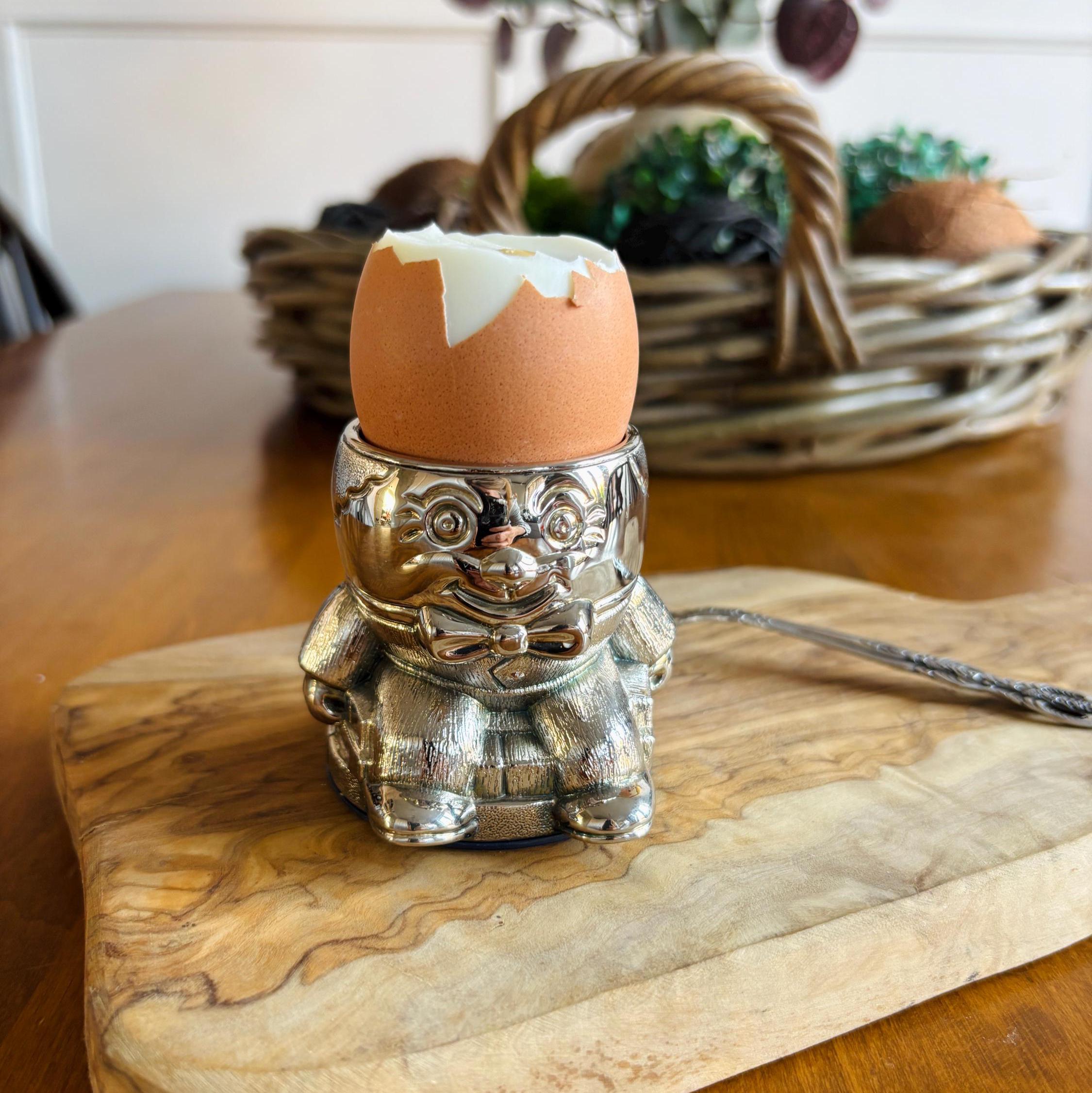 Vintage Silver Plated Humpty Dumpty Egg Cup Collectible Nursery Tableware