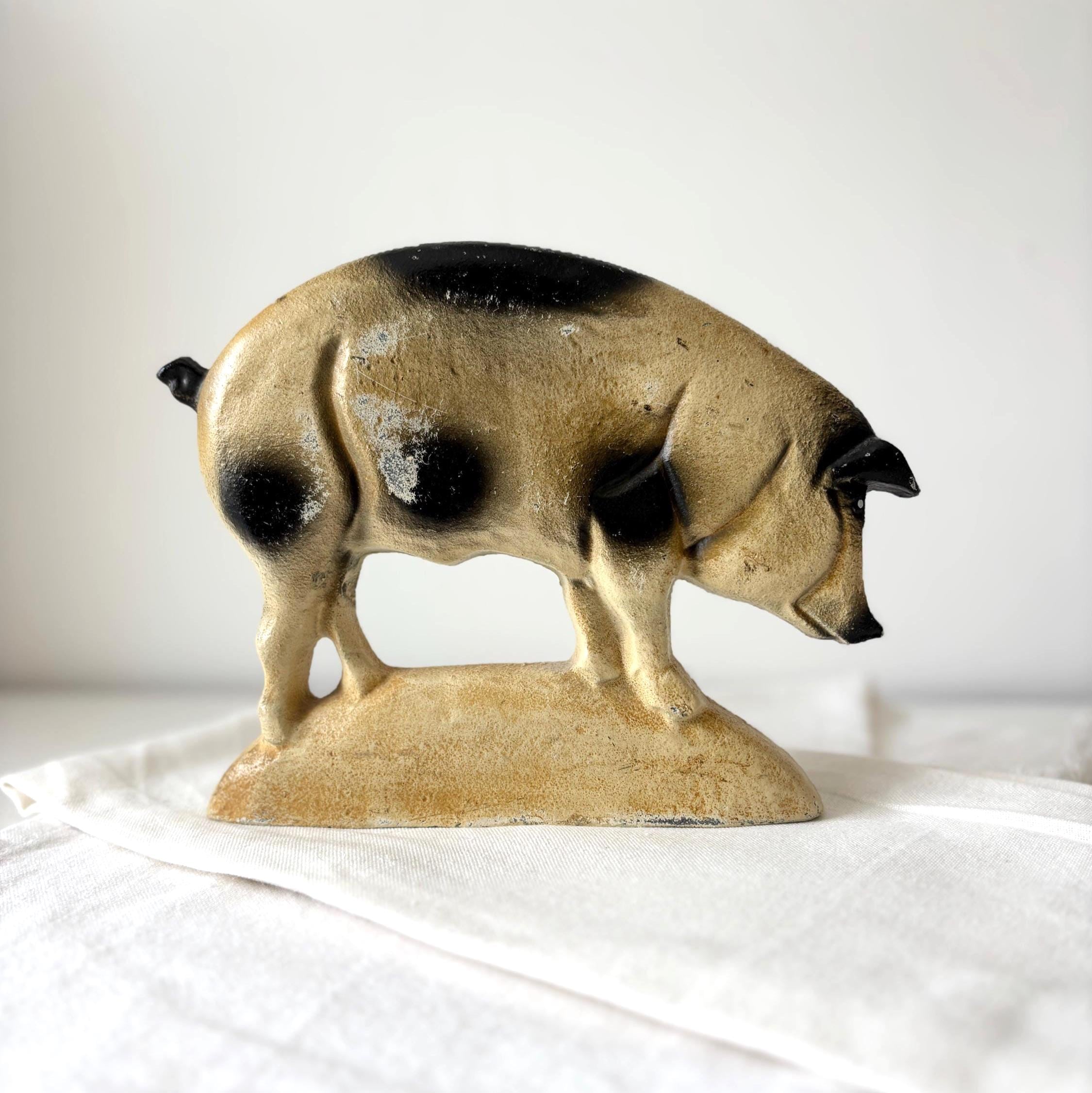 Vintage Cast Iron Pig Doorstop Rustic Farmhouse Country Cottage Animal Door Stop