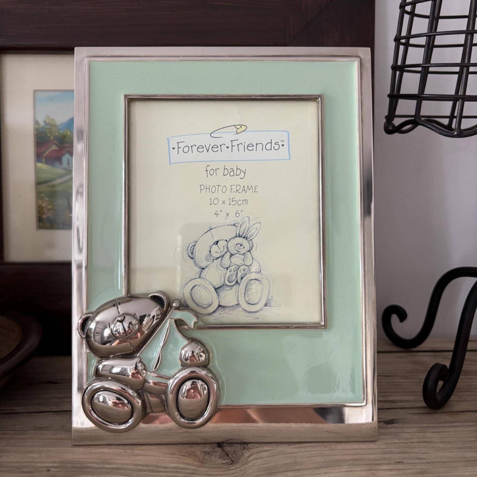 Forever Friends Baby Photo Frame 4x6” 10x15cm Mint Enamel Teddy Keepsake