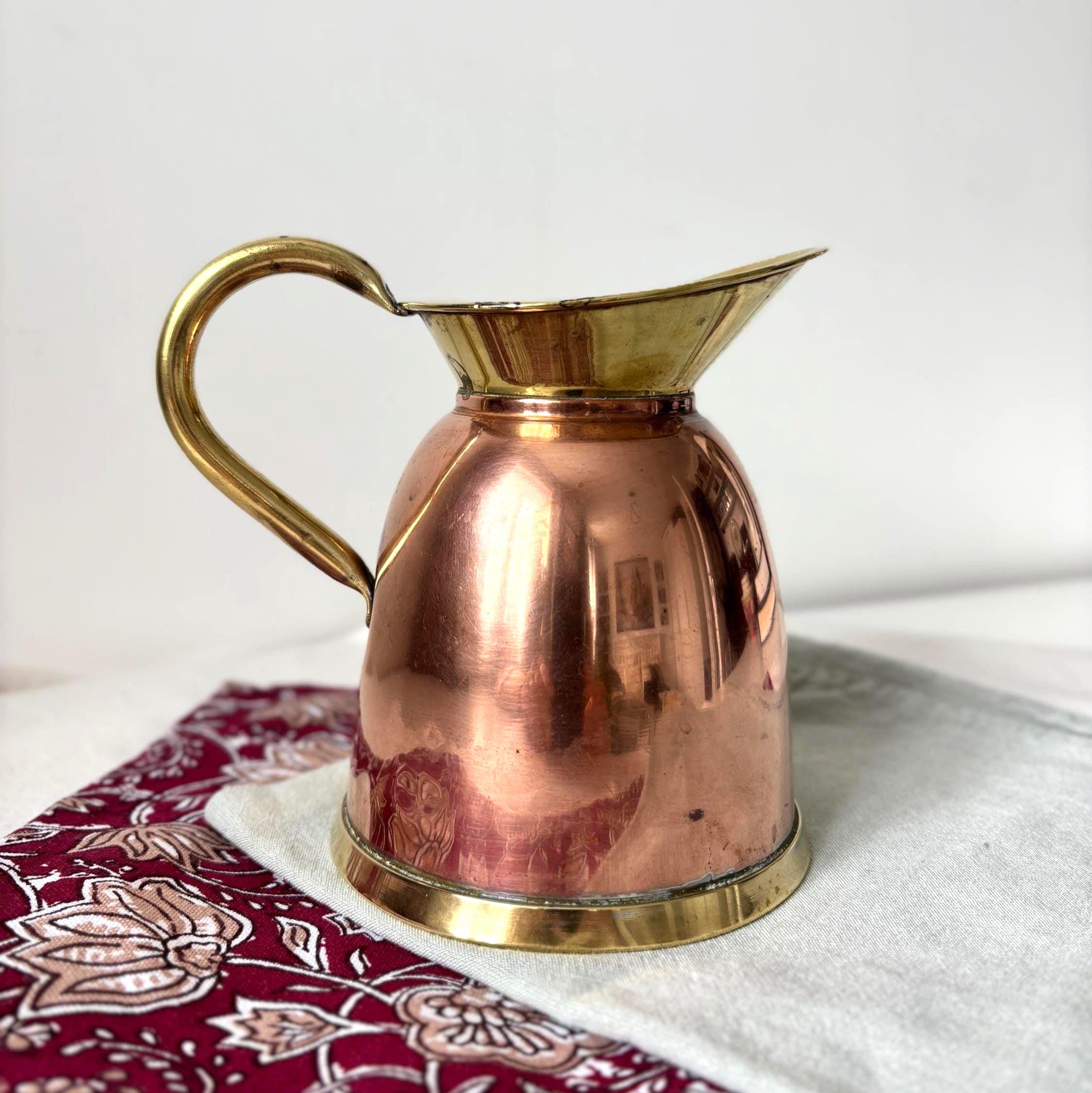Vintage Copper and Brass Jug Rustic Farmhouse Pitcher Cottage Kitchen Decorative Metal Vase