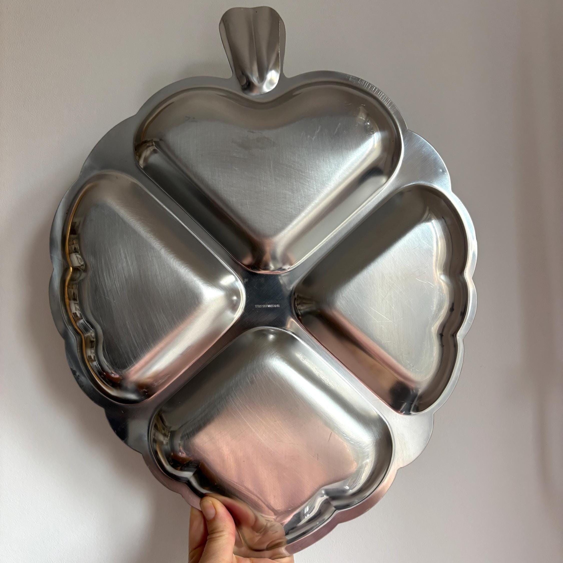 Vintage Leaf-Shaped Divided Serving Platter | 18/8 Stainless Steel | 4 Sections