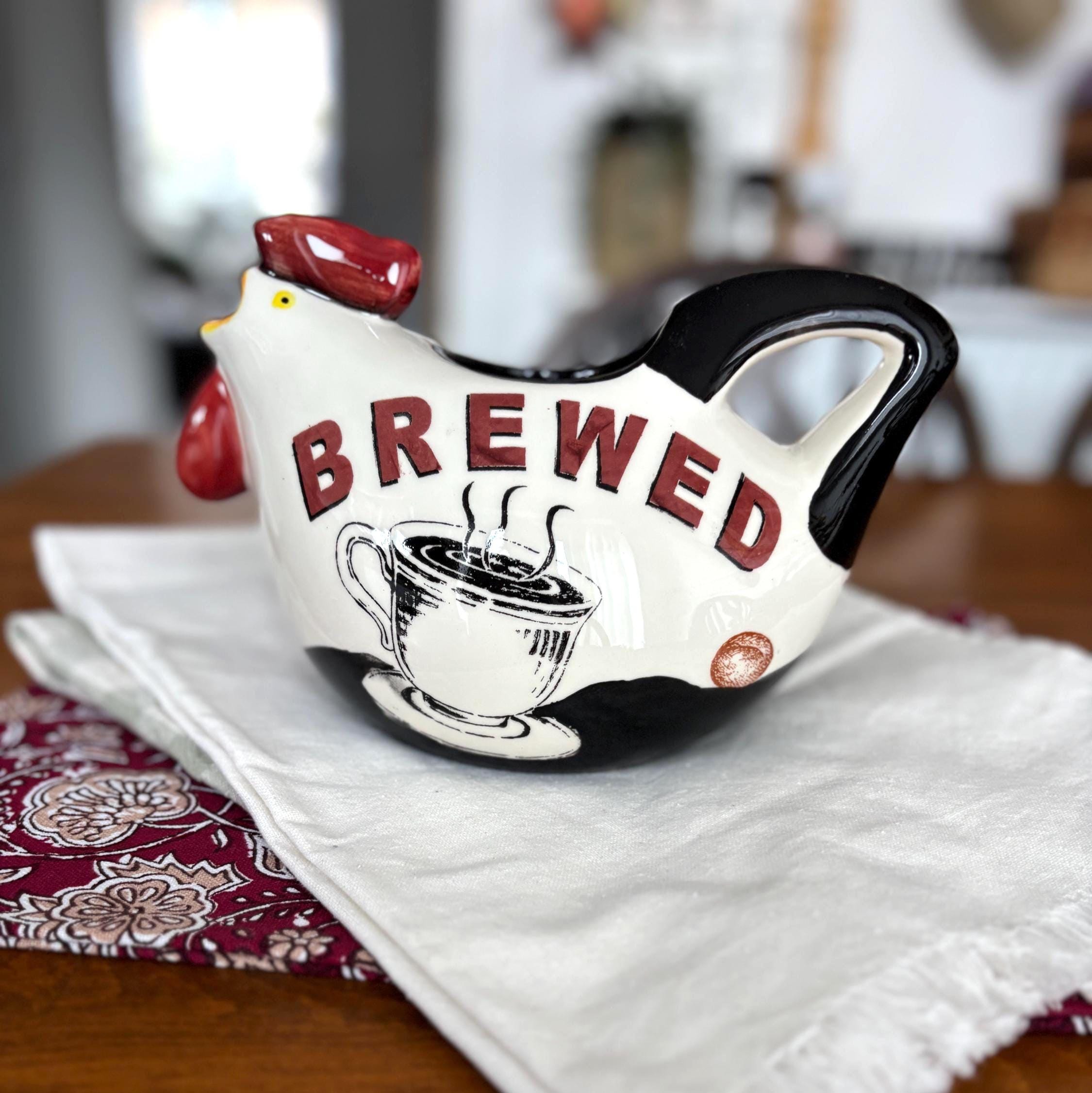 Vintage Chicken Creamer Jug Cafe Nostalgia Hand Painted Farmhouse Kitchen Decor Gift