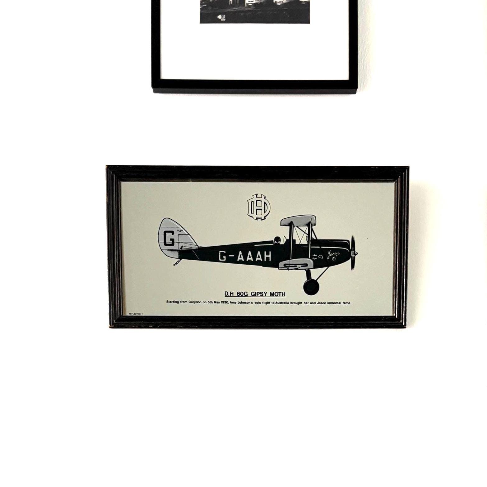 Vintage Amy Johnson Gipsy Moth Aviation Mirror Plaque Signed Collectors Display