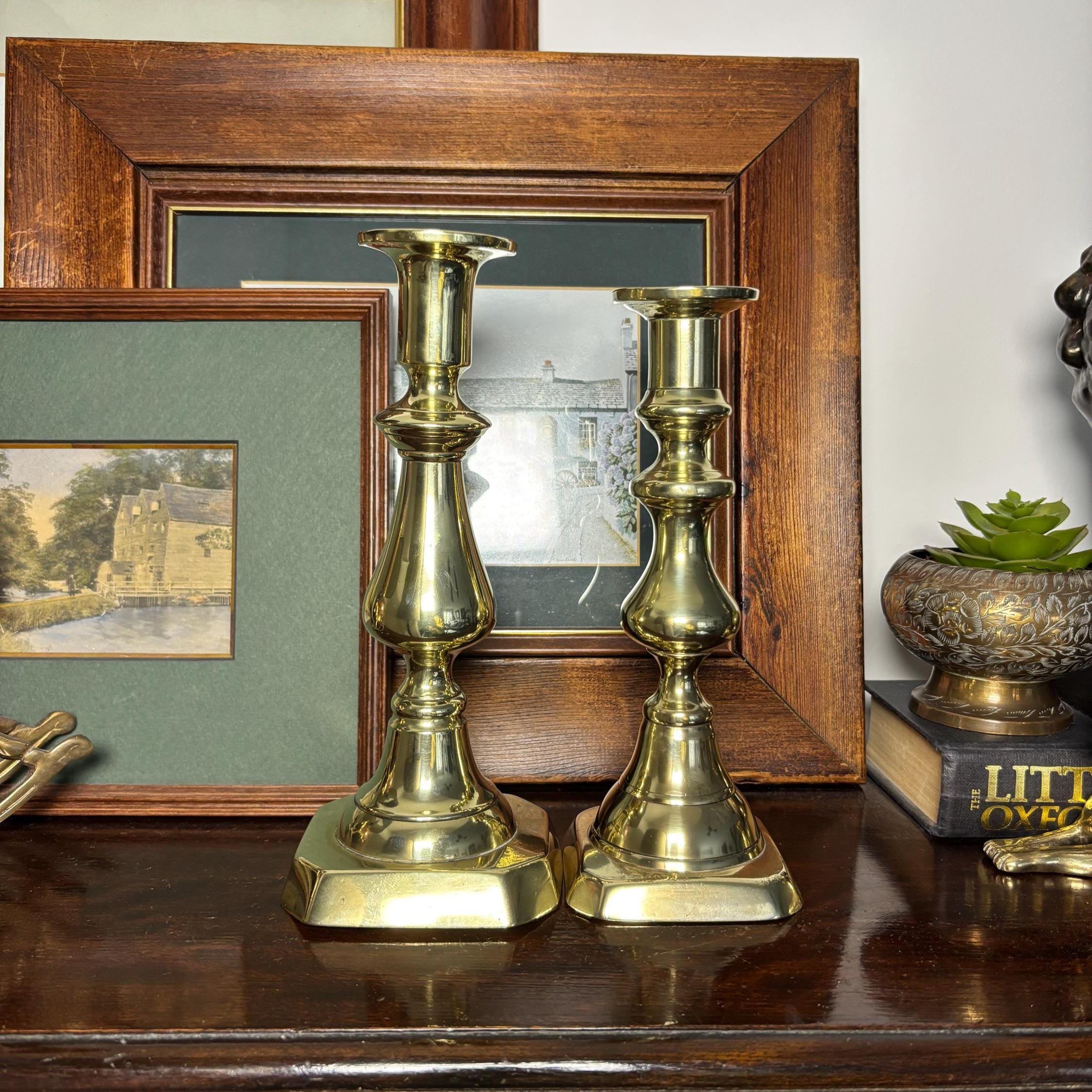 Vintage Brass Candlesticks Pair Traditional Candle Holders Classic Home Decor Mantel Table Centerpiece