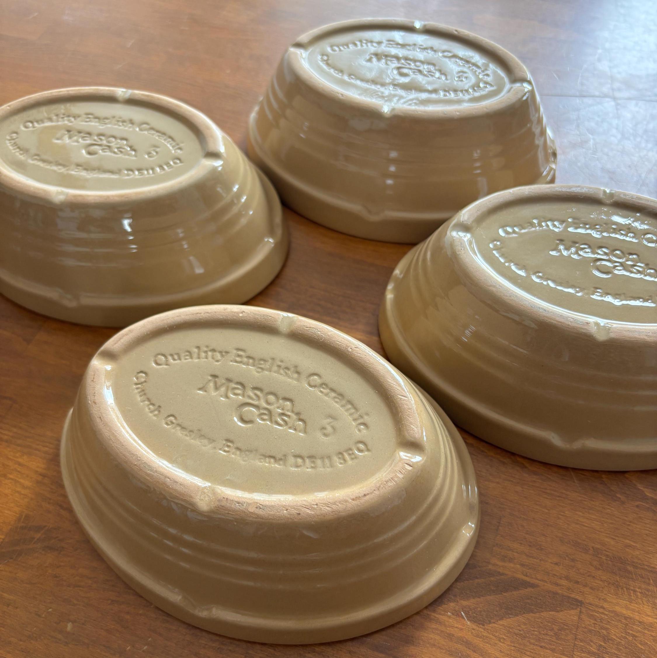 Vintage Mason Cash No.3 Oval Baking Dishes Set of 4 English Stoneware Cane Glaze