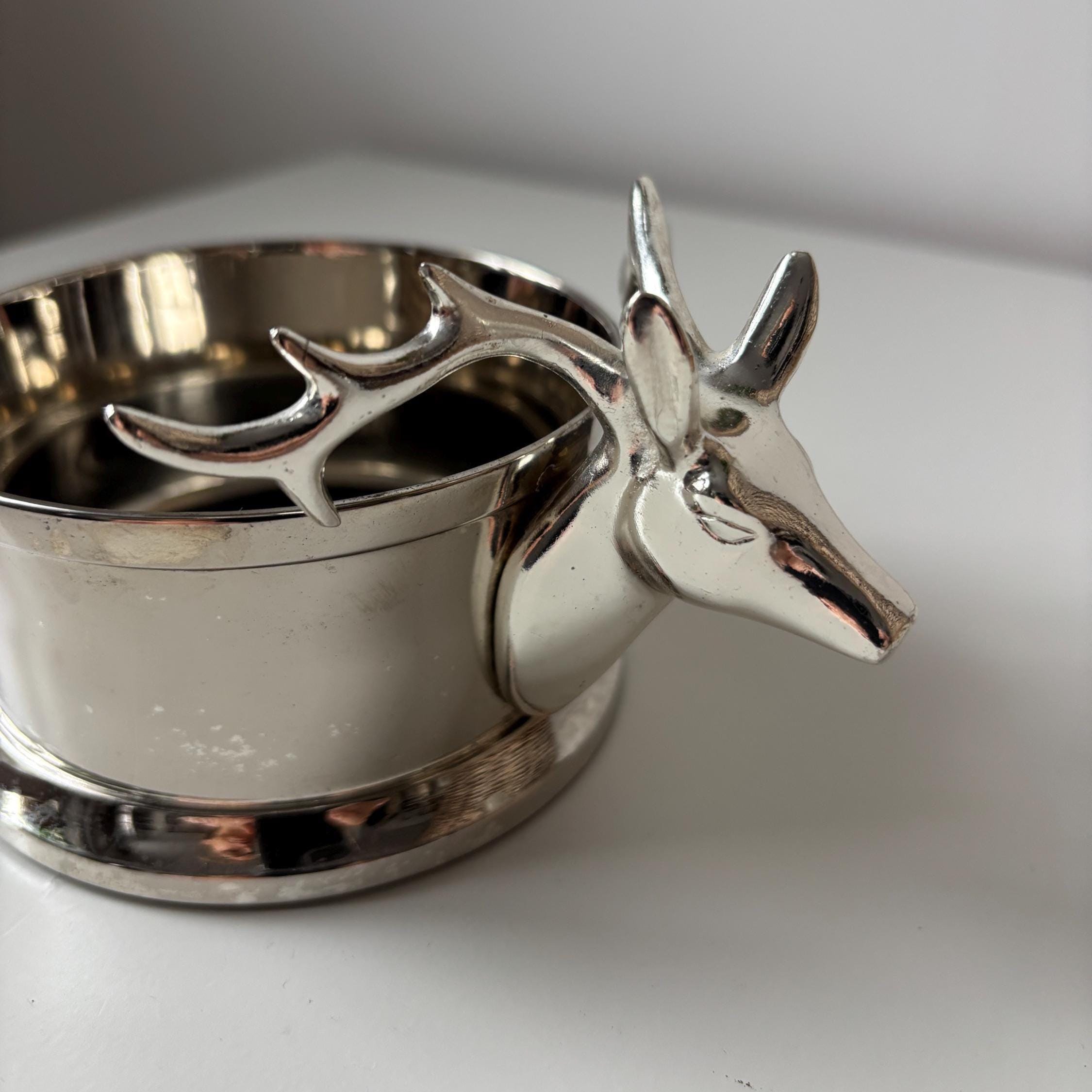 Vintage Silver Plated Stag Wine Coaster – Rustic Barware