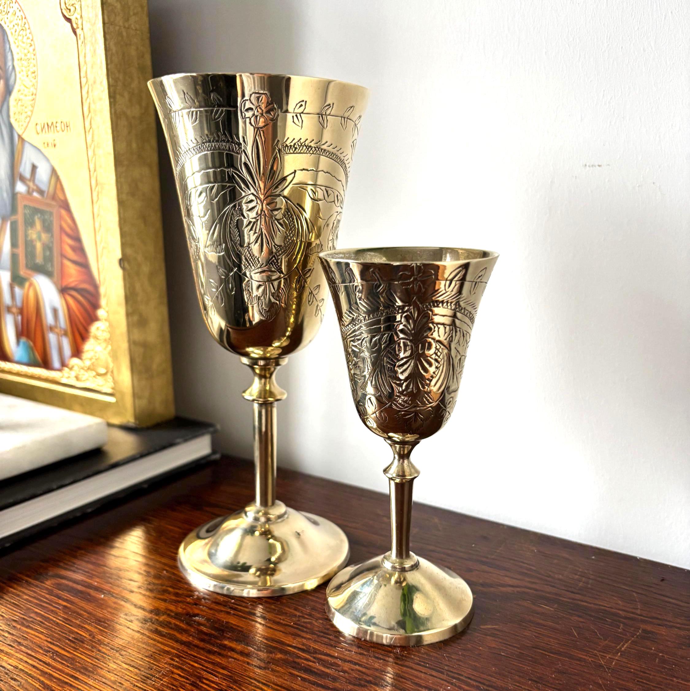 Vintage EPNS Engraved Goblet Pair Silver Plated Chalice Set Decorative Barware Cups