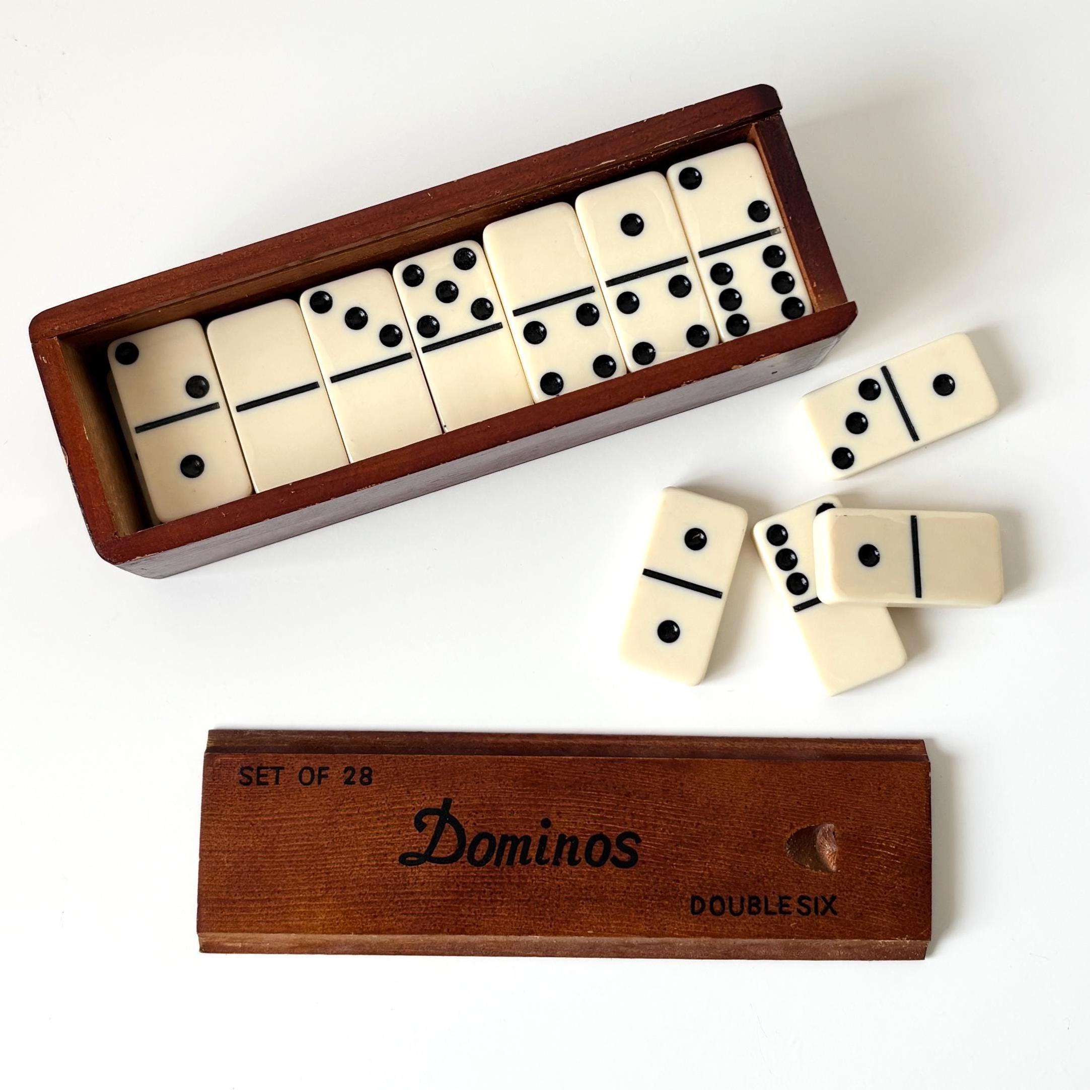 Vintage Double Six Domino Set Complete 28 Pieces Wooden Box Made Taiwan