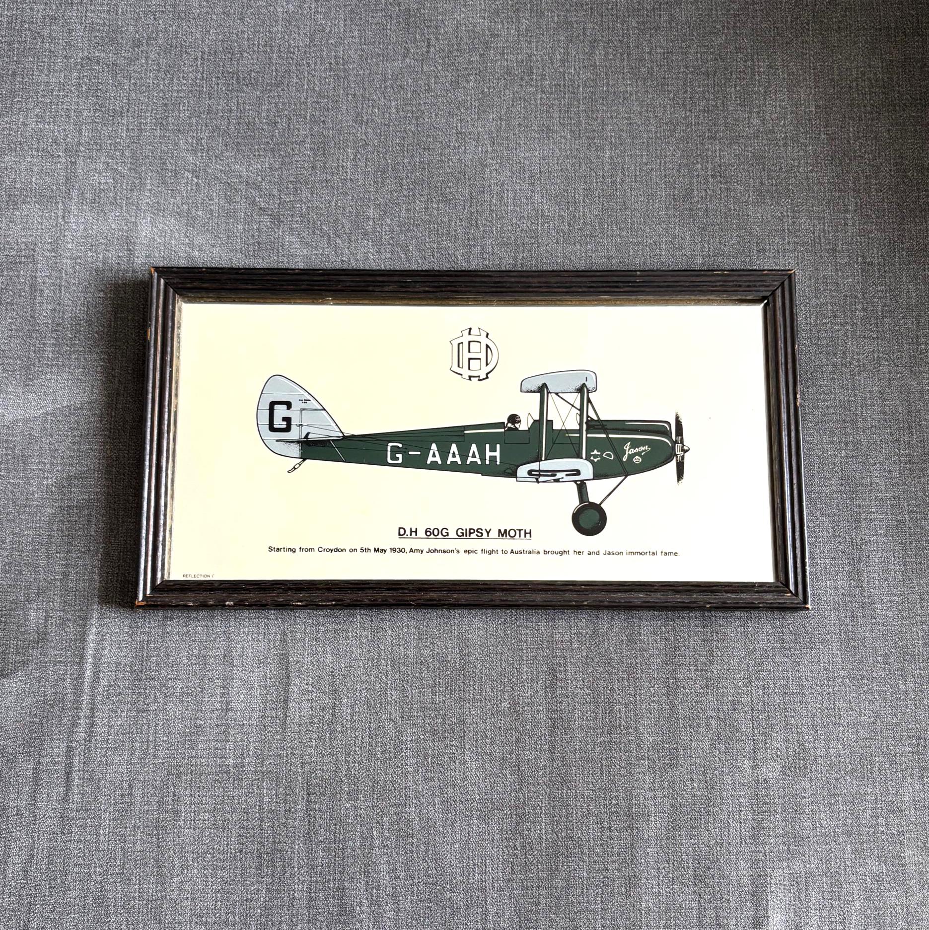 Vintage Amy Johnson Gipsy Moth Aviation Mirror Plaque Signed Collectors Display