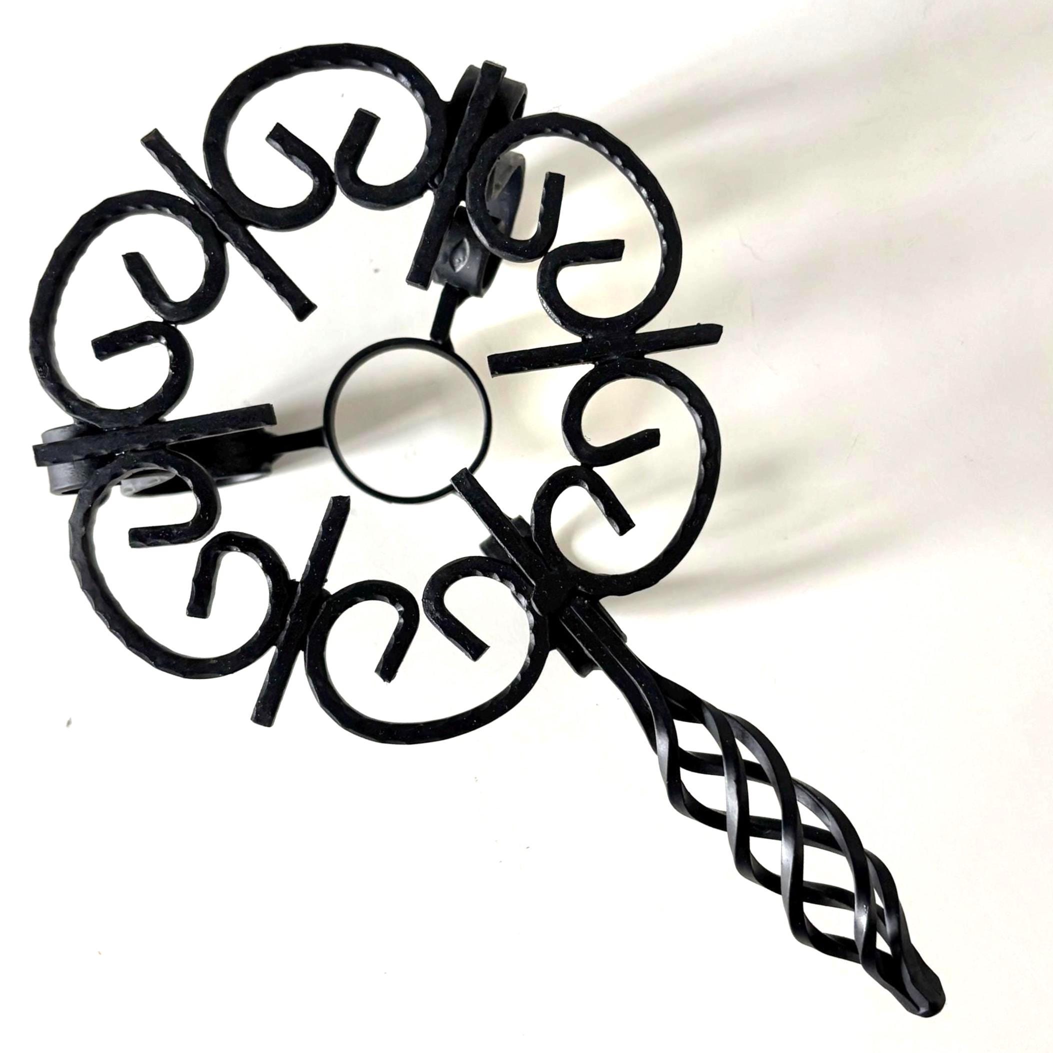 Vintage Wrought Iron Trivet Stand with Twisted Handle, Rustic Candle or Pot Holder