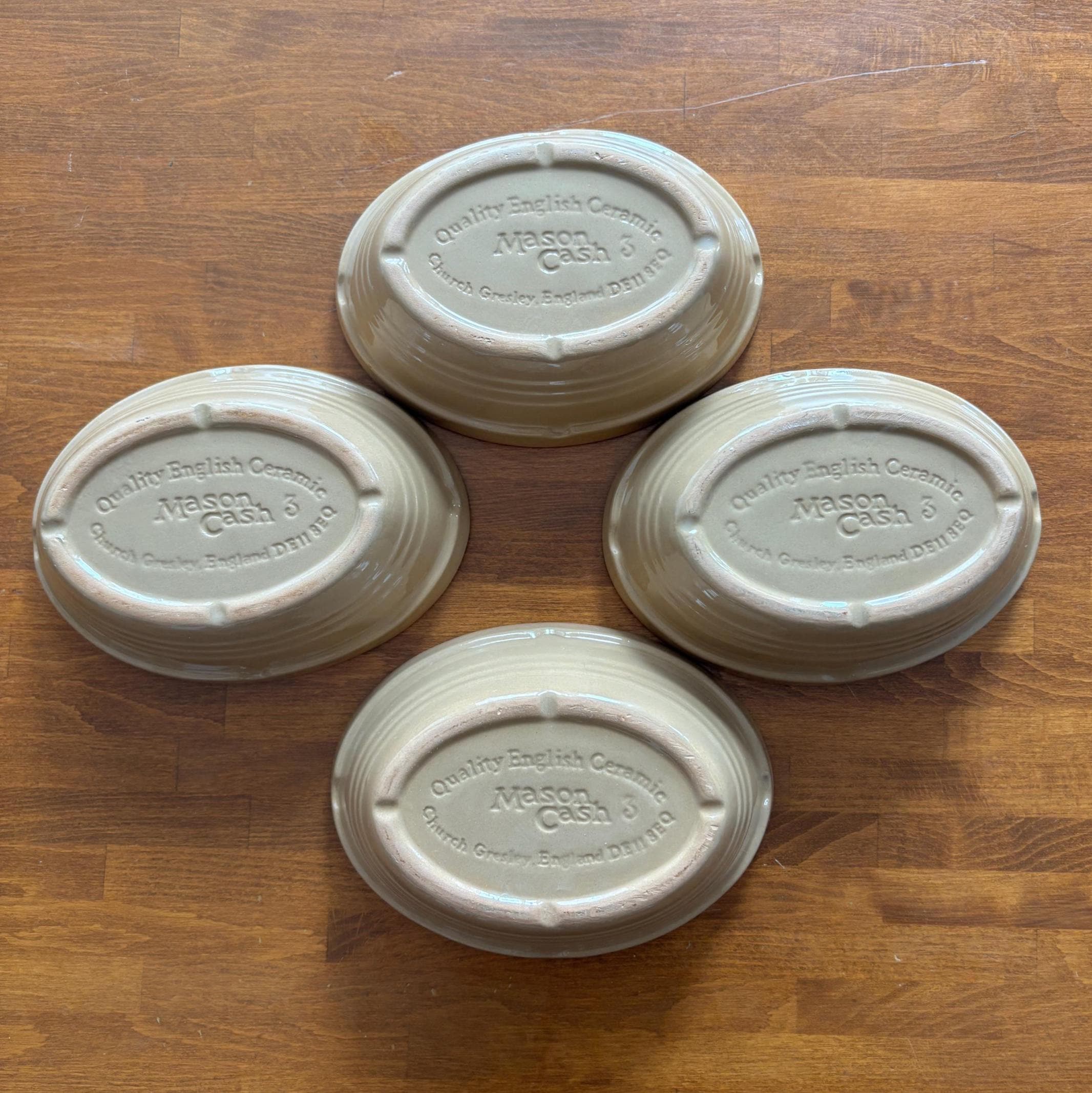 Vintage Mason Cash No.3 Oval Baking Dishes Set of 4 English Stoneware Cane Glaze