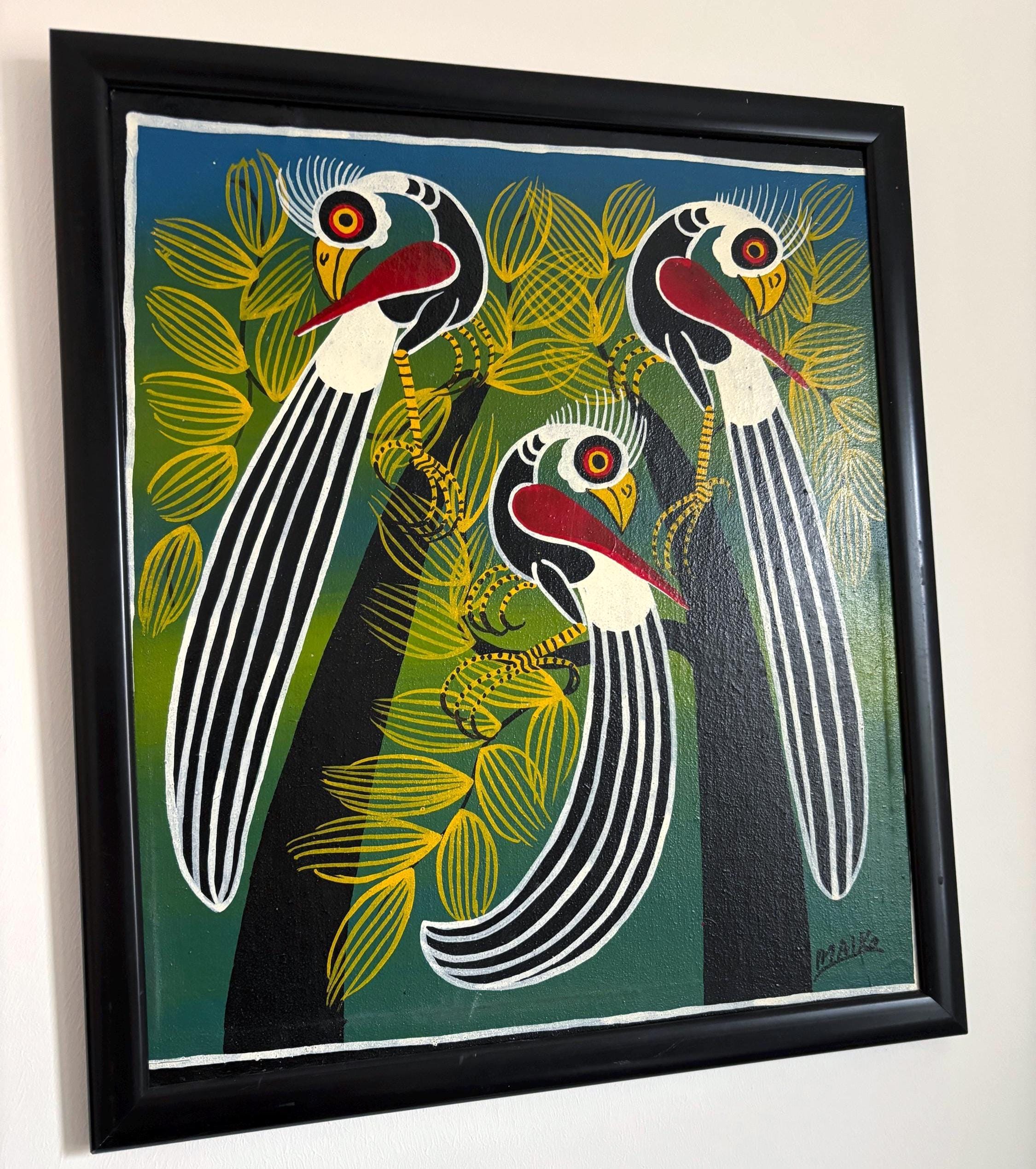 Tinga Tinga Painting African Wall Art Hand Painted Colourful Artwork Tanzania Style Decor