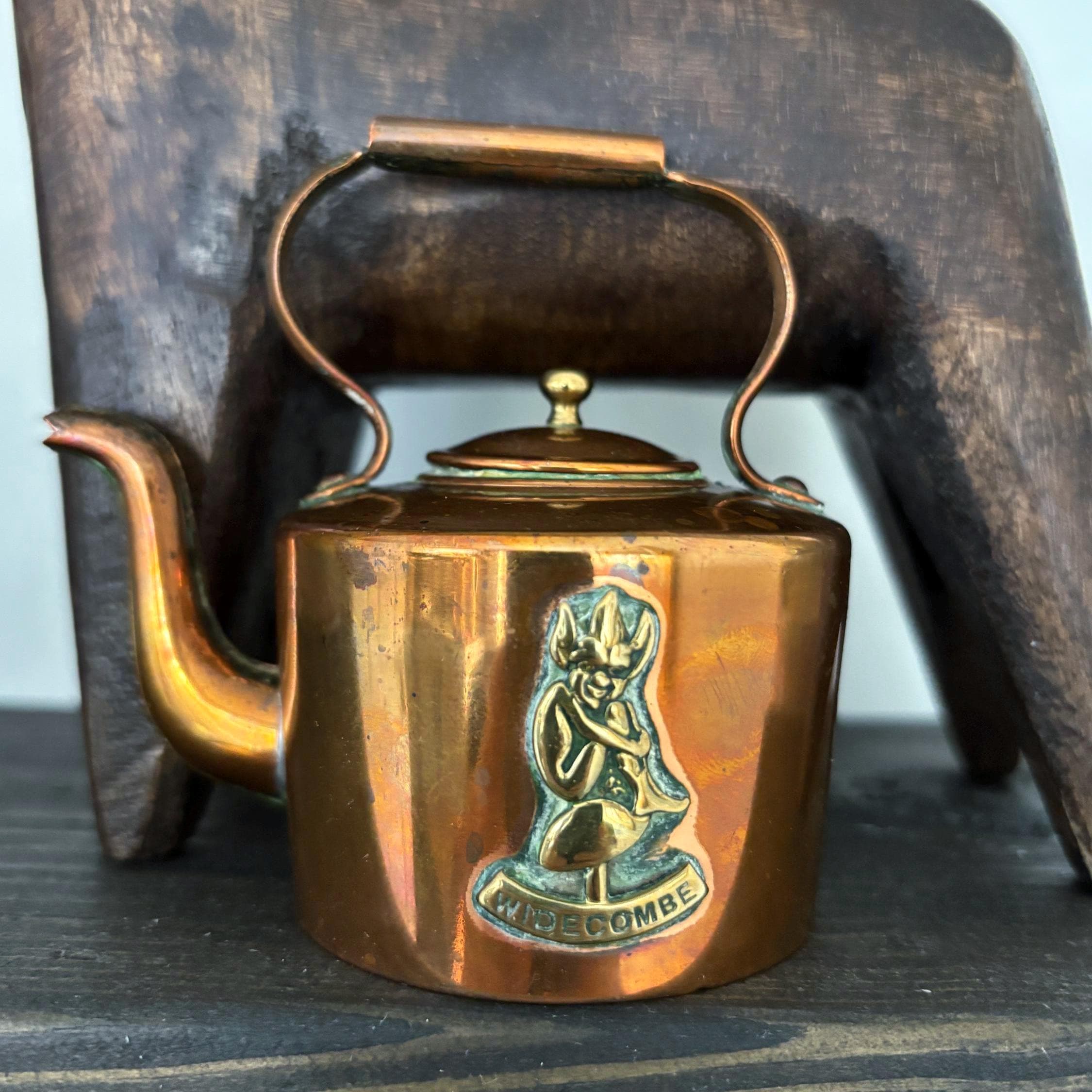 Vintage Mini Copper Kettle Brass Accents Widecombe Teapot Cottage Core Kitchen Decor Collectible
