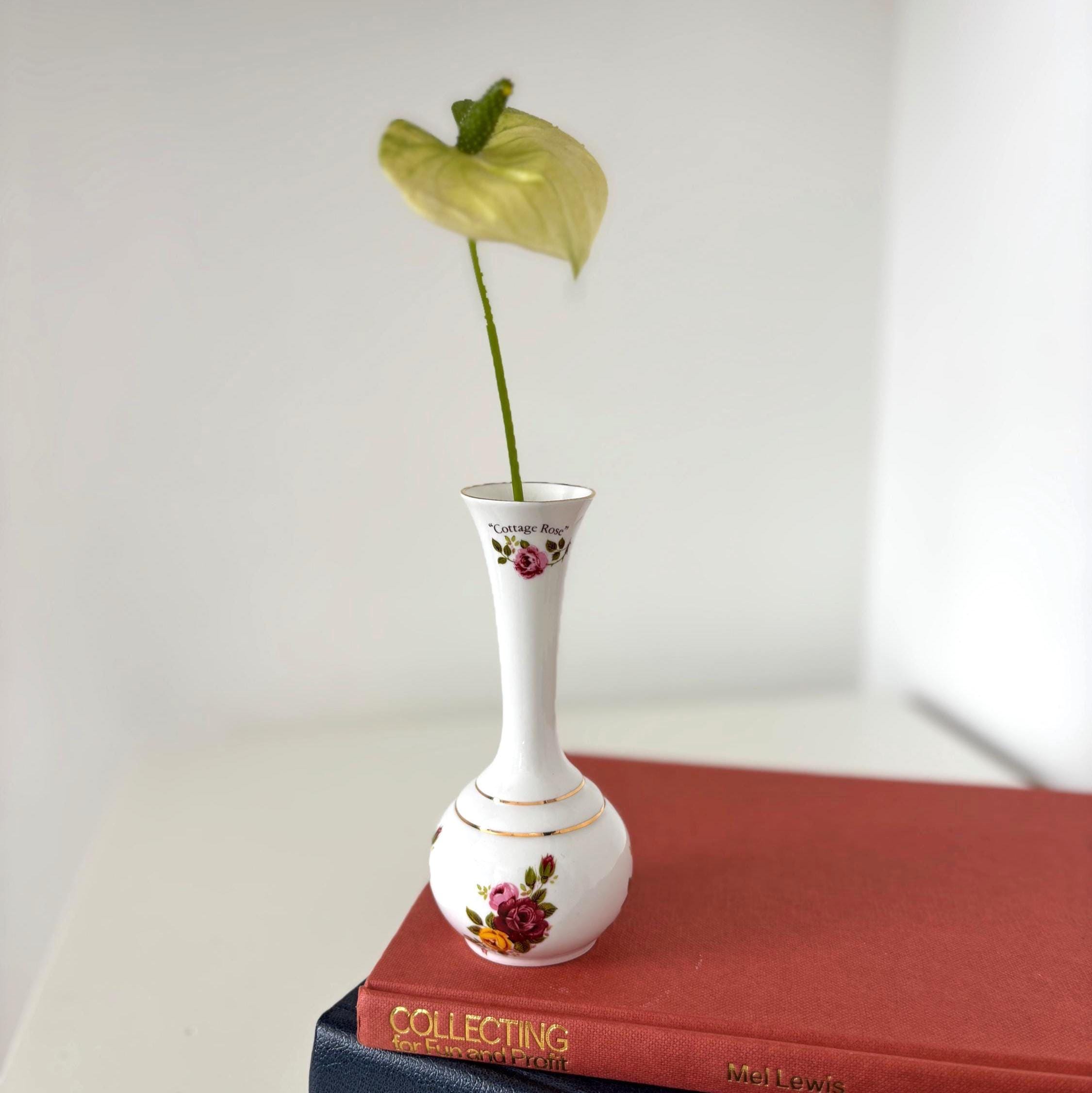 Vintage Camelot Bone China Bud Vase Cottage Rose Made in England Floral Mini Decor
