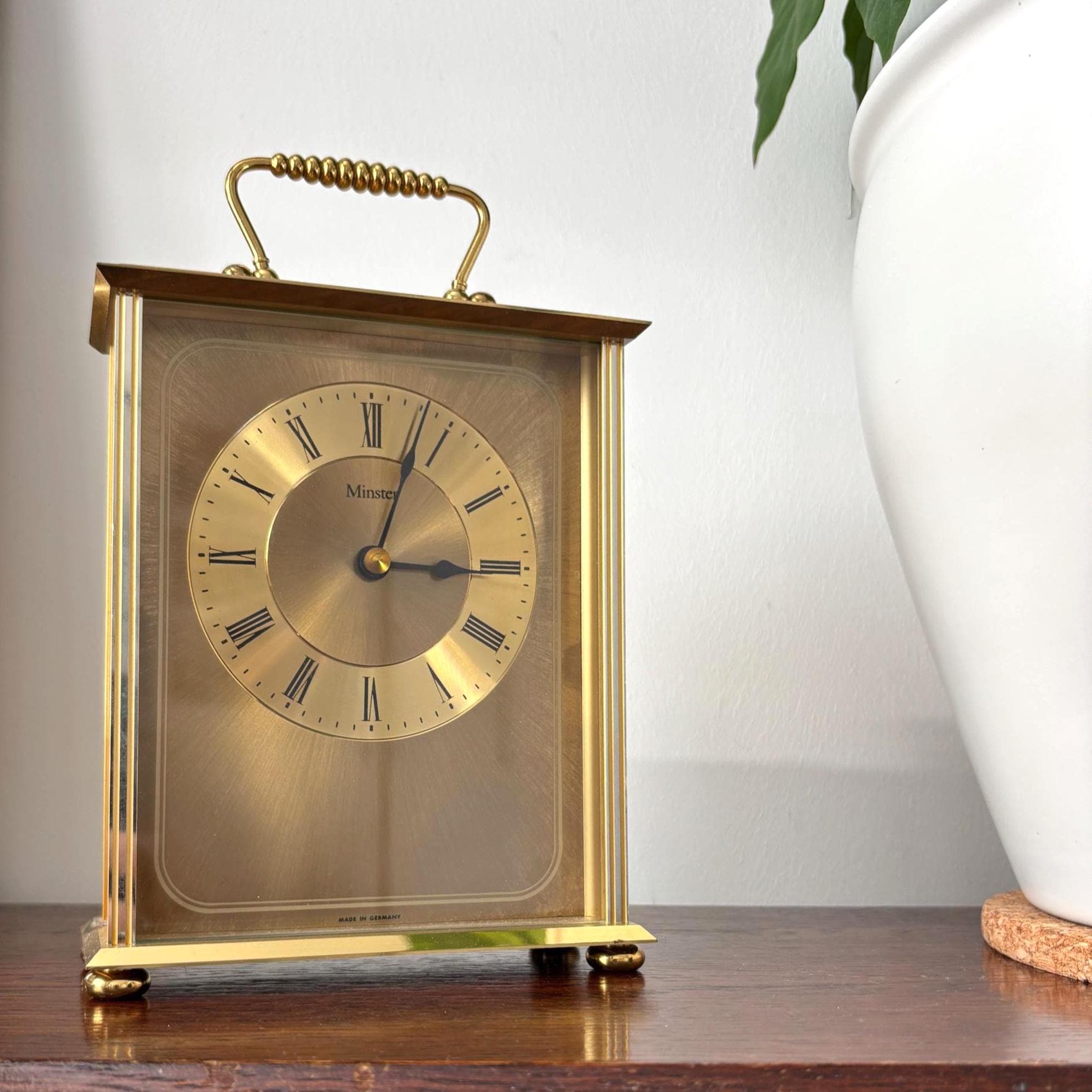 Vintage Brass Carriage Clock Minster Quartz Desk Mantel Clock Made Germany Working