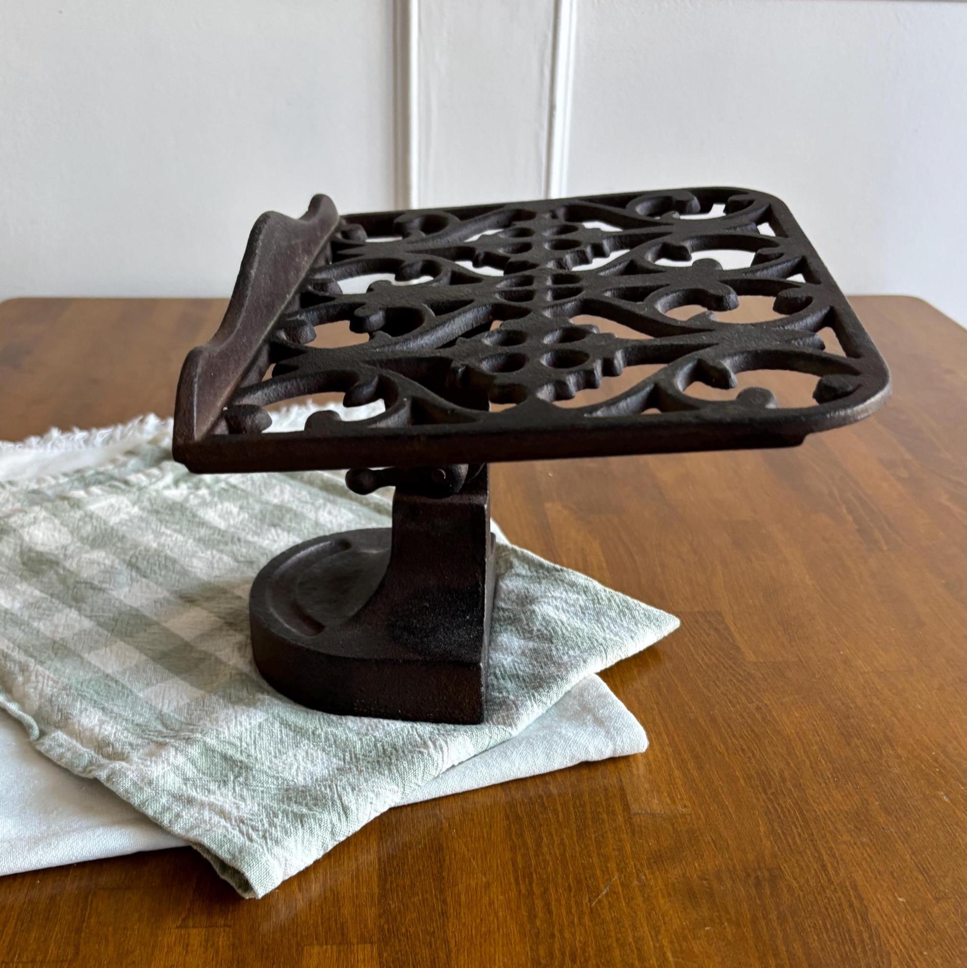 Vintage Cast Iron Cookbook Stand Adjustable Recipe Holder Gothic Book Stand Missing Weights