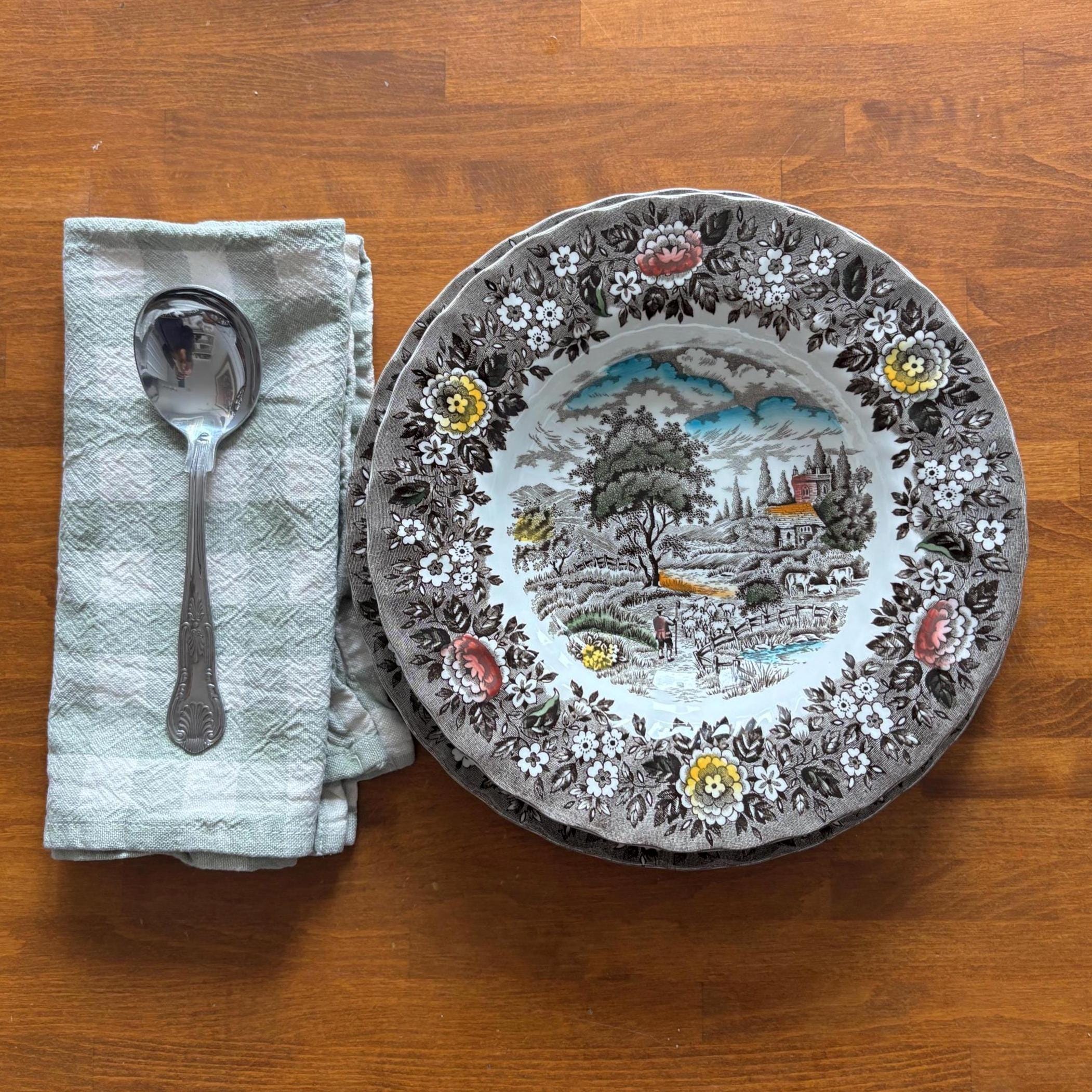 Vintage Alfred Meakin Homeland Dinner Set 4 Plates Bowls Cottage Farmhouse England