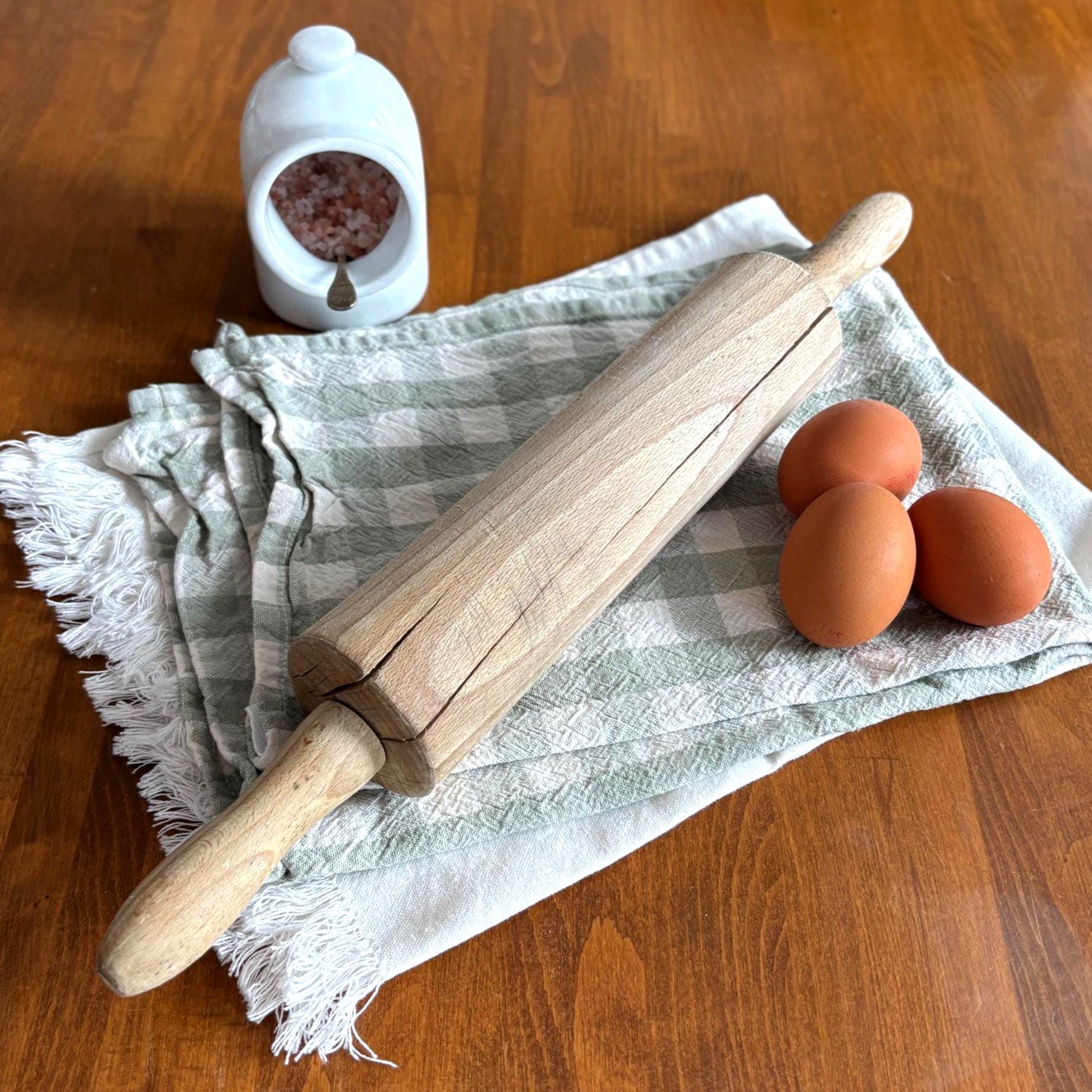 Vintage Wooden Rolling Pin Rustic Kitchen Decor Farmhouse Baking Prop Aged Wood