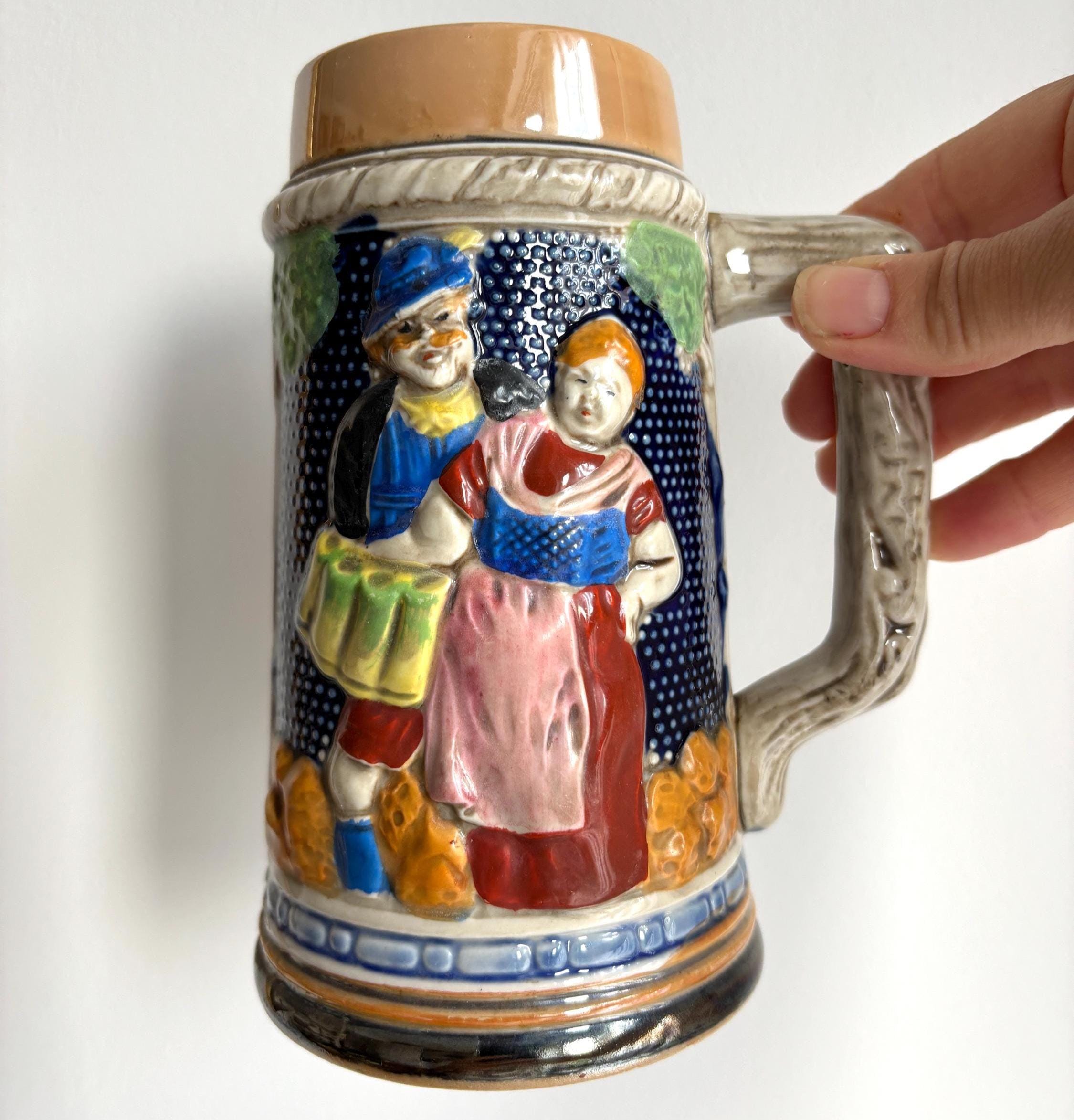 Vintage German Beer Stein | Relief Tavern Scene with Couple | West Germany