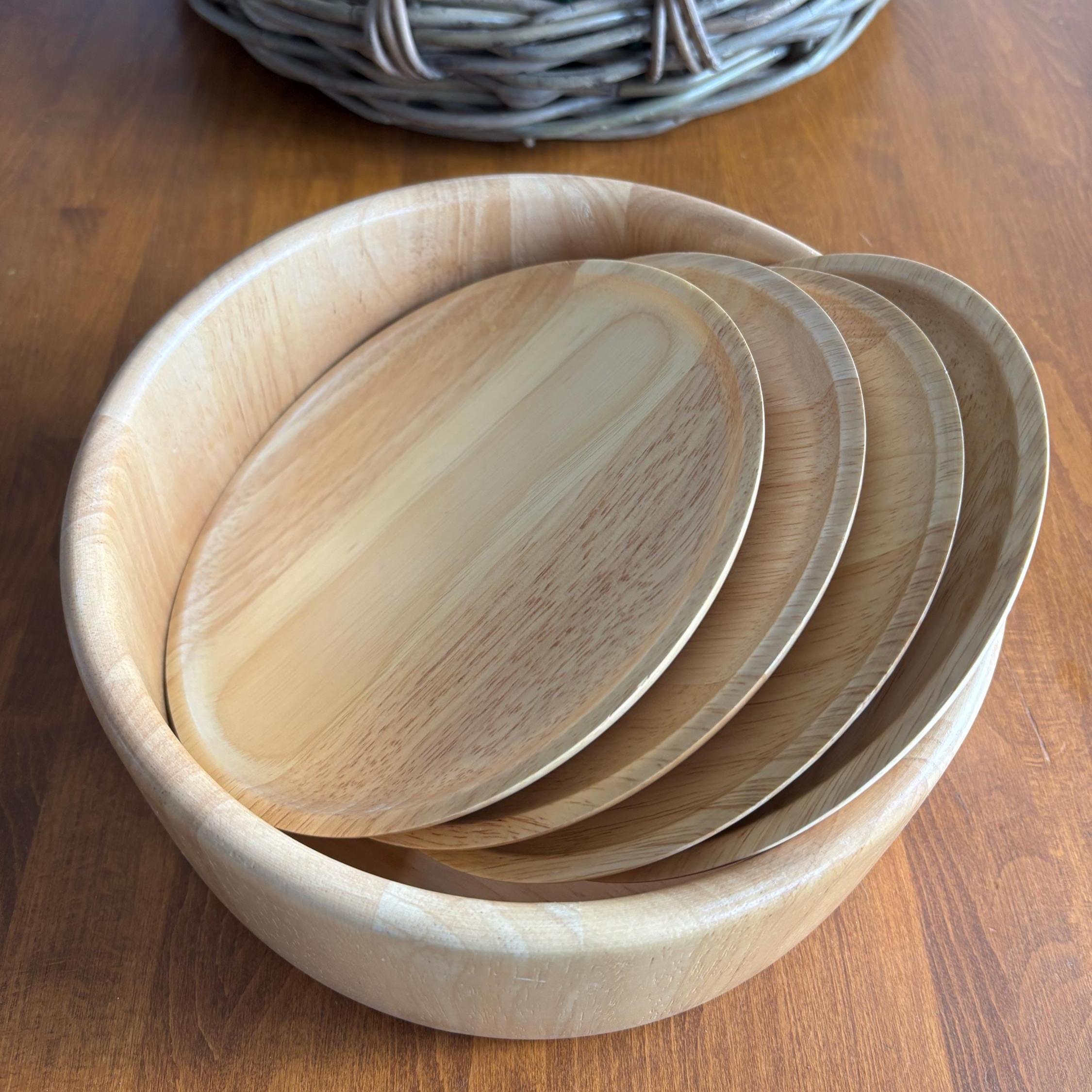 Vintage Wooden Salad Bowl Set: Rustic Thai Tableware, 5-Piece