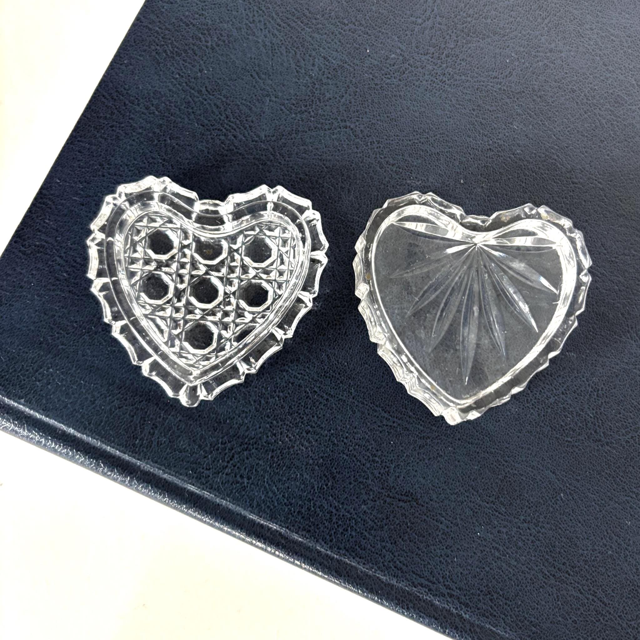 Vintage Heart Shaped Lead Crystal Trinket Box Cut Glass Jewelry Box Ring Holder Gift