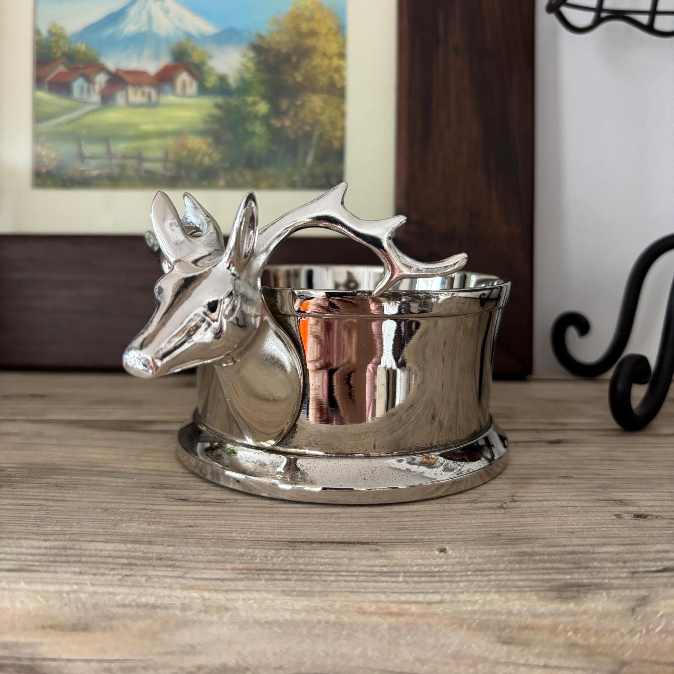 Vintage Silver Plated Stag Wine Coaster – Rustic Barware