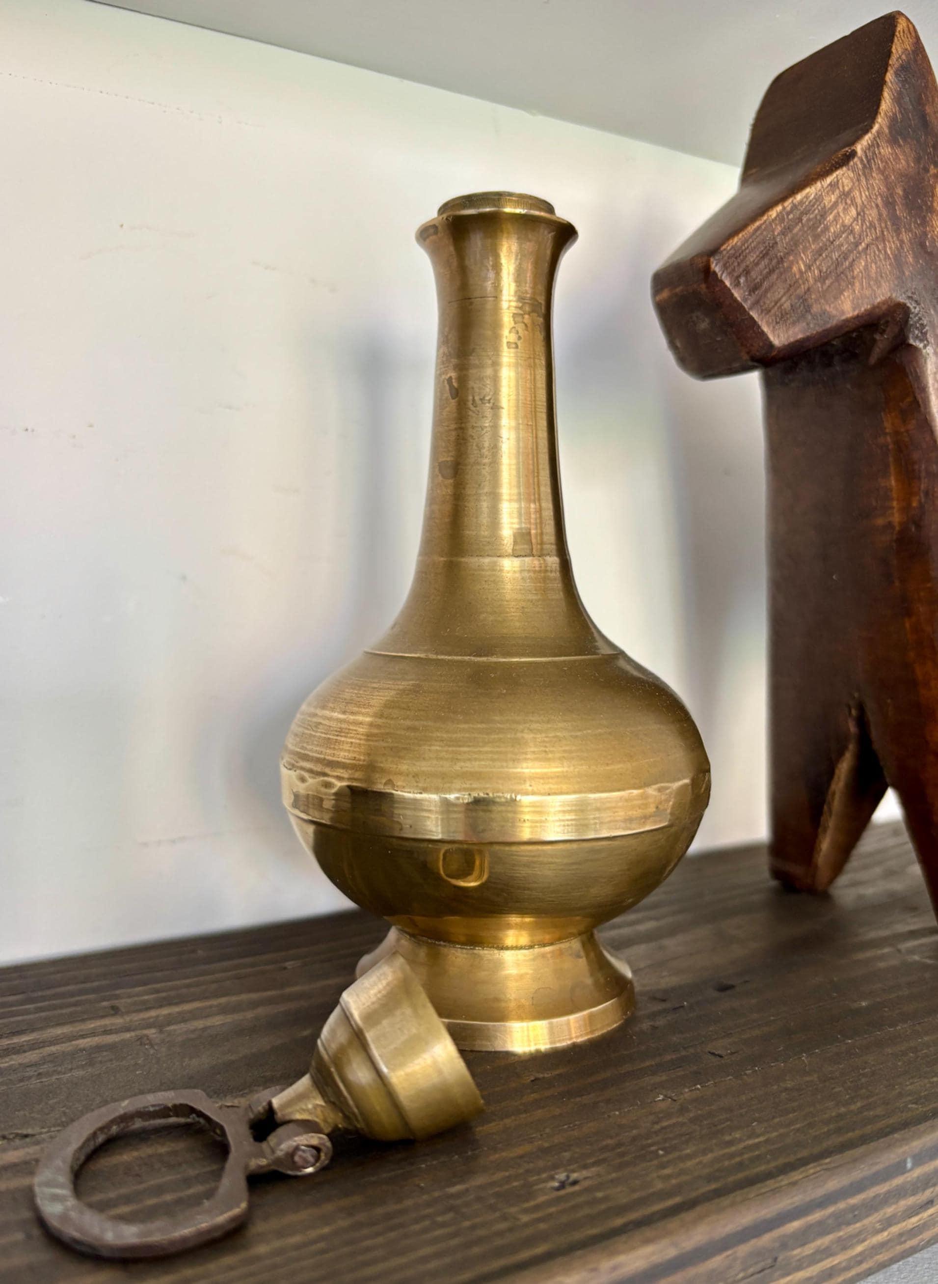 Vintage Brass Hindu Kamandal: Holy Water Pot, Gangajal Bottle