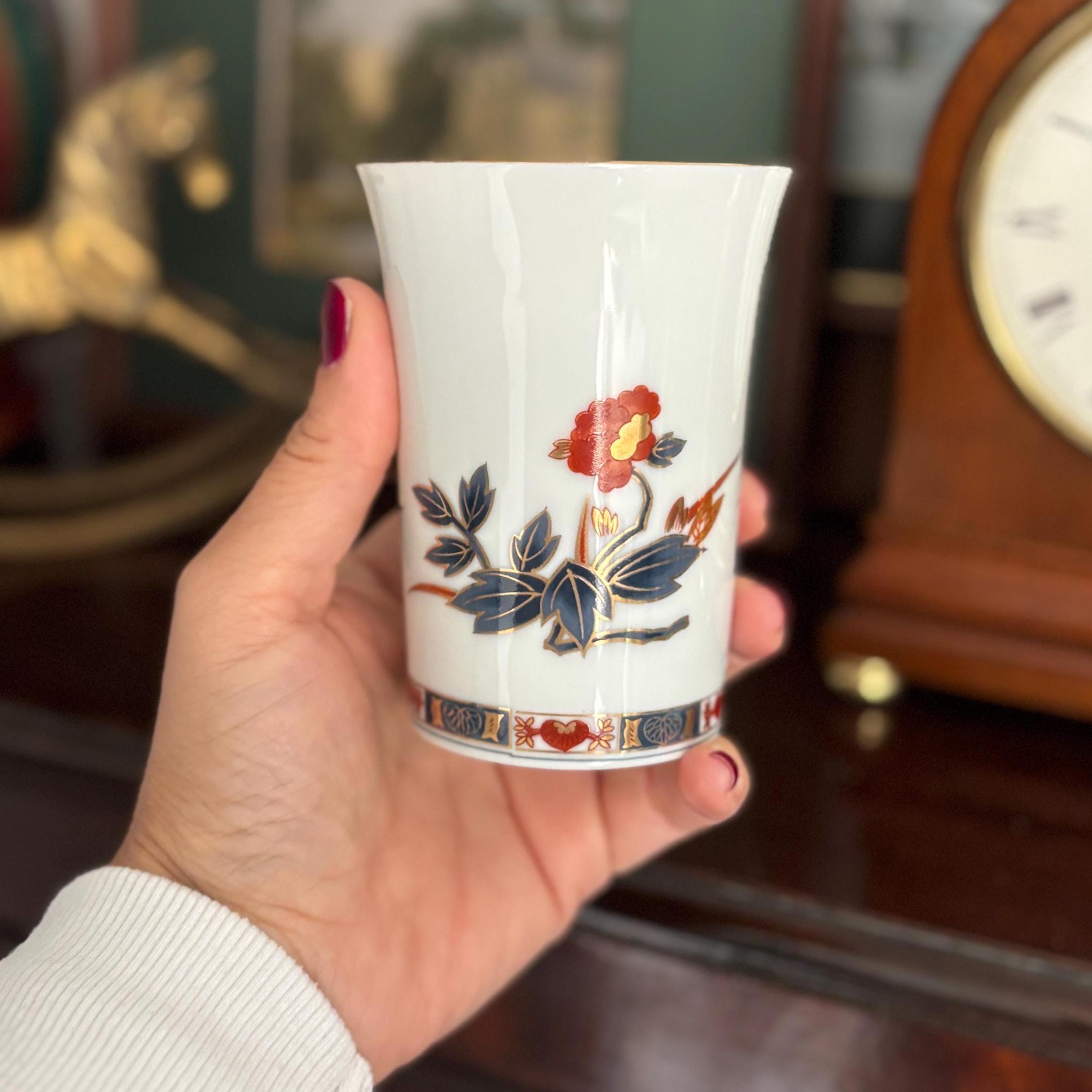 Vintage Japanese Imari Style Porcelain Tumbler Cup Iwai Pottery Red Blue Gold Floral